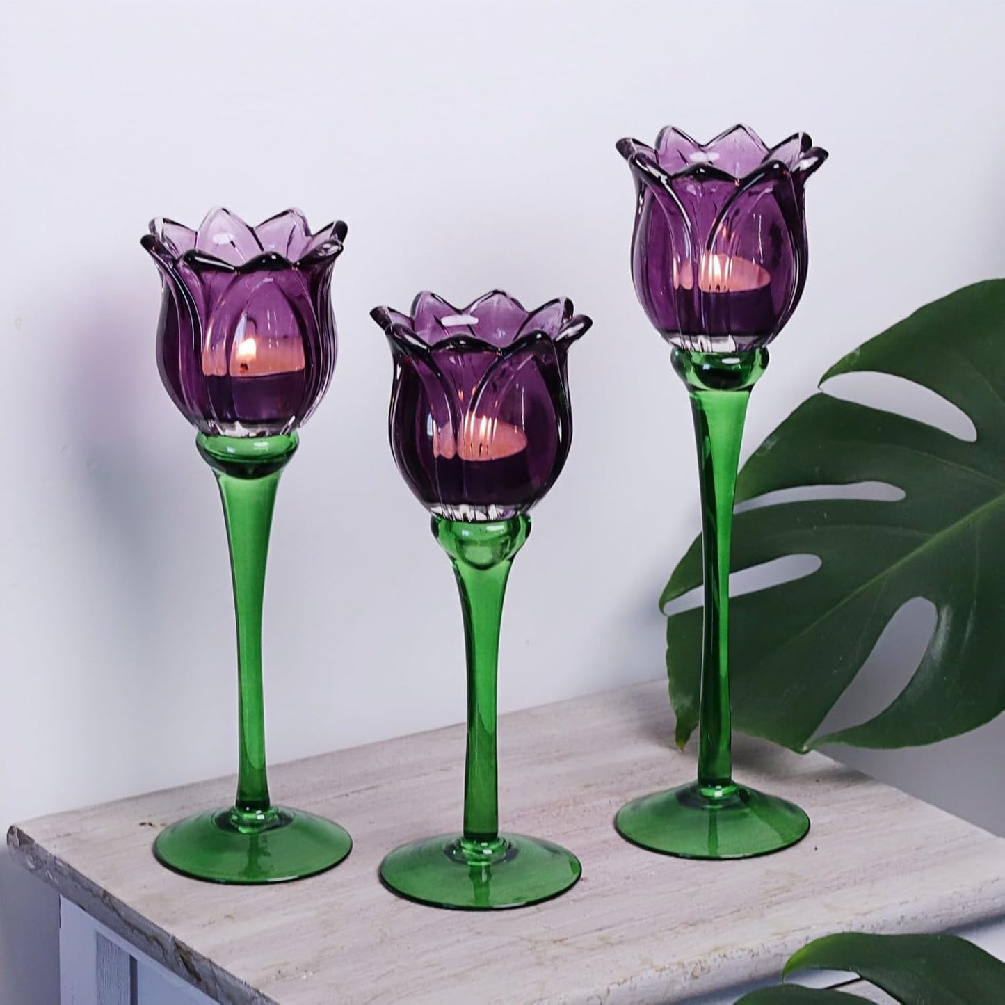 Vohocandle Purple Tulip Tealight Candle Holder Flower Tall Candle Holder for Decorations(Set of3) - vohocandle