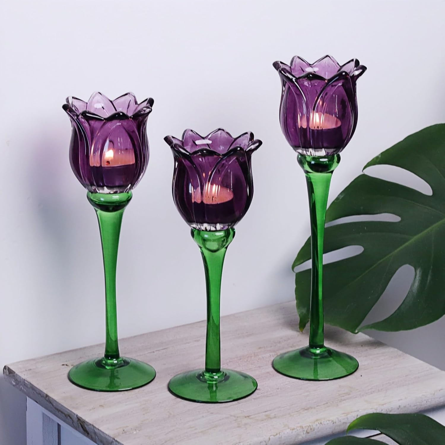 Vohocandle Purple Tulip Tealight Candle Holder Flower Tall Candle Holder for Decorations(Set of3) - vohocandle