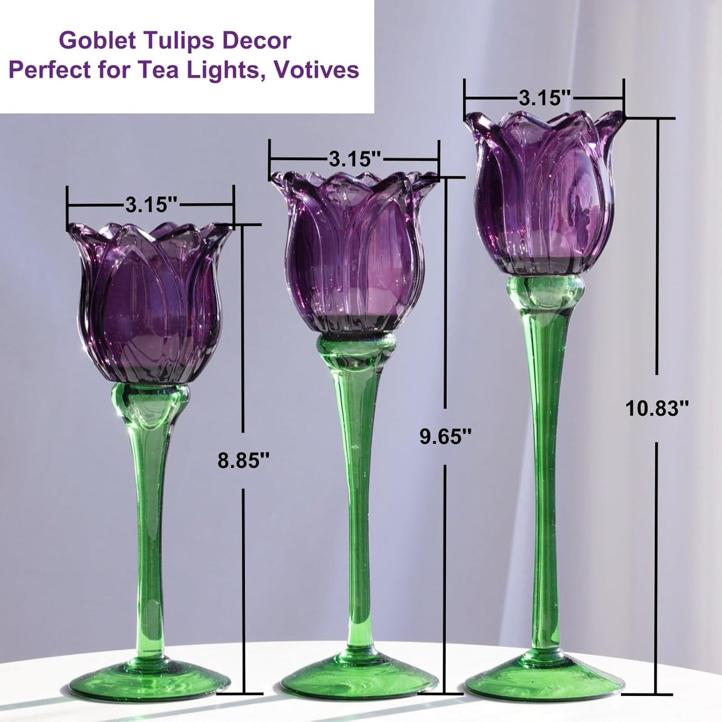 Vohocandle Purple Tulip Tealight Candle Holder Flower Tall Candle Holder for Decorations(Set of3) - vohocandle