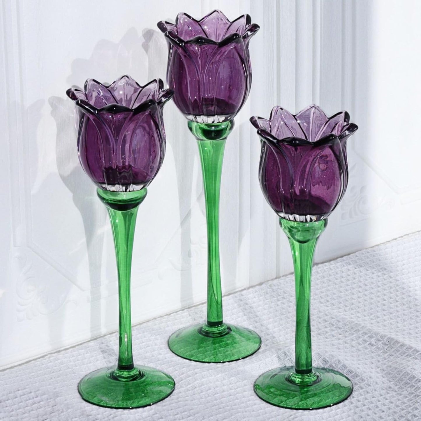 Vohocandle Purple Tulip Tealight Candle Holder Flower Tall Candle Holder for Decorations(Set of3) - vohocandle