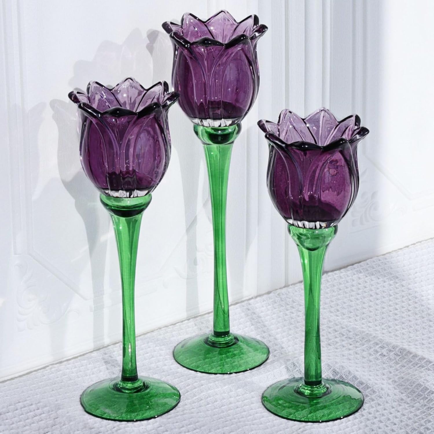 Vohocandle Purple Tulip Tealight Candle Holder Flower Tall Candle Holder for Decorations(Set of3) - vohocandle