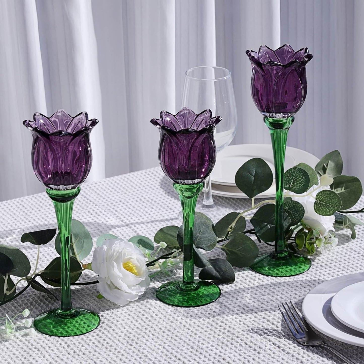 Vohocandle Purple Tulip Tealight Candle Holder Flower Tall Candle Holder for Decorations(Set of3) - vohocandle