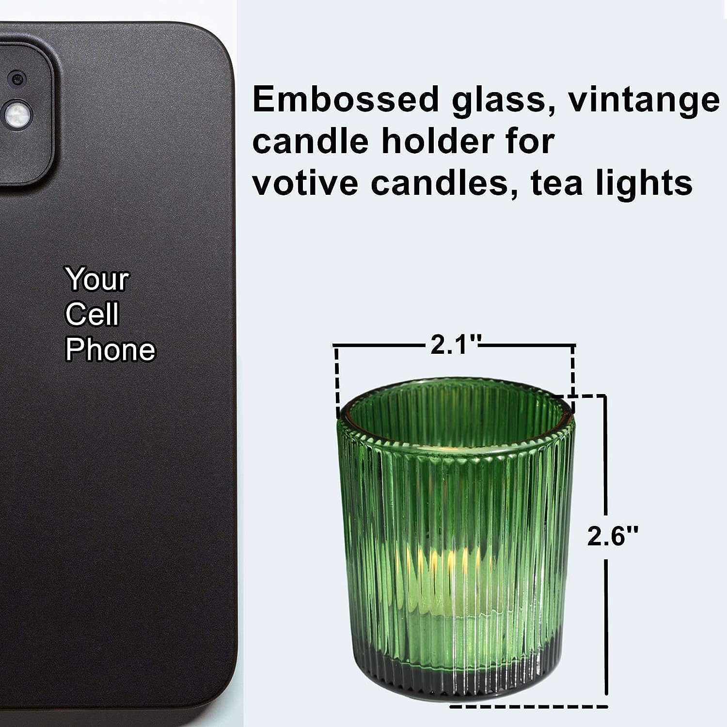 Vohocandle 12pcs Candle Holder Ribbed Glass, Green Votive Candle Holders for Wedding Party Table Centerpieces(2.1'' x 2.6'', Green) - vohocandle