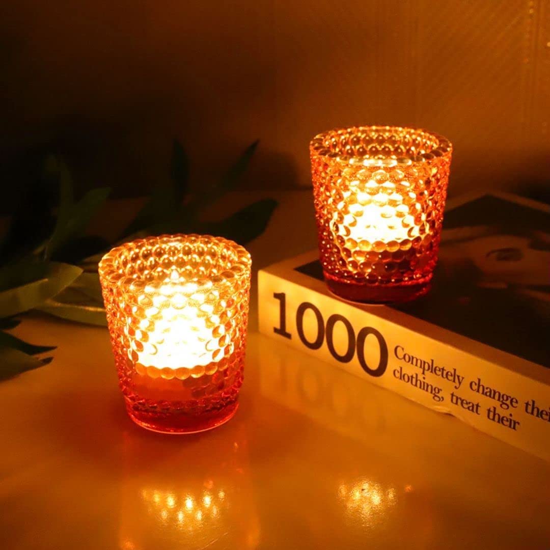 Votive Candle Holders Set of 12, Amber Glass Votive Candle Holder Bulk with Gold Rim for Table Centerpiece - vohocandle
