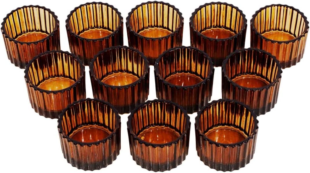 Brown Tealight Candle Holder 2'' x 1.4''  (Set of 12) Glass  Small Votive Candle Holders for Table Centerpieces and Wedding Decor - vohocandle