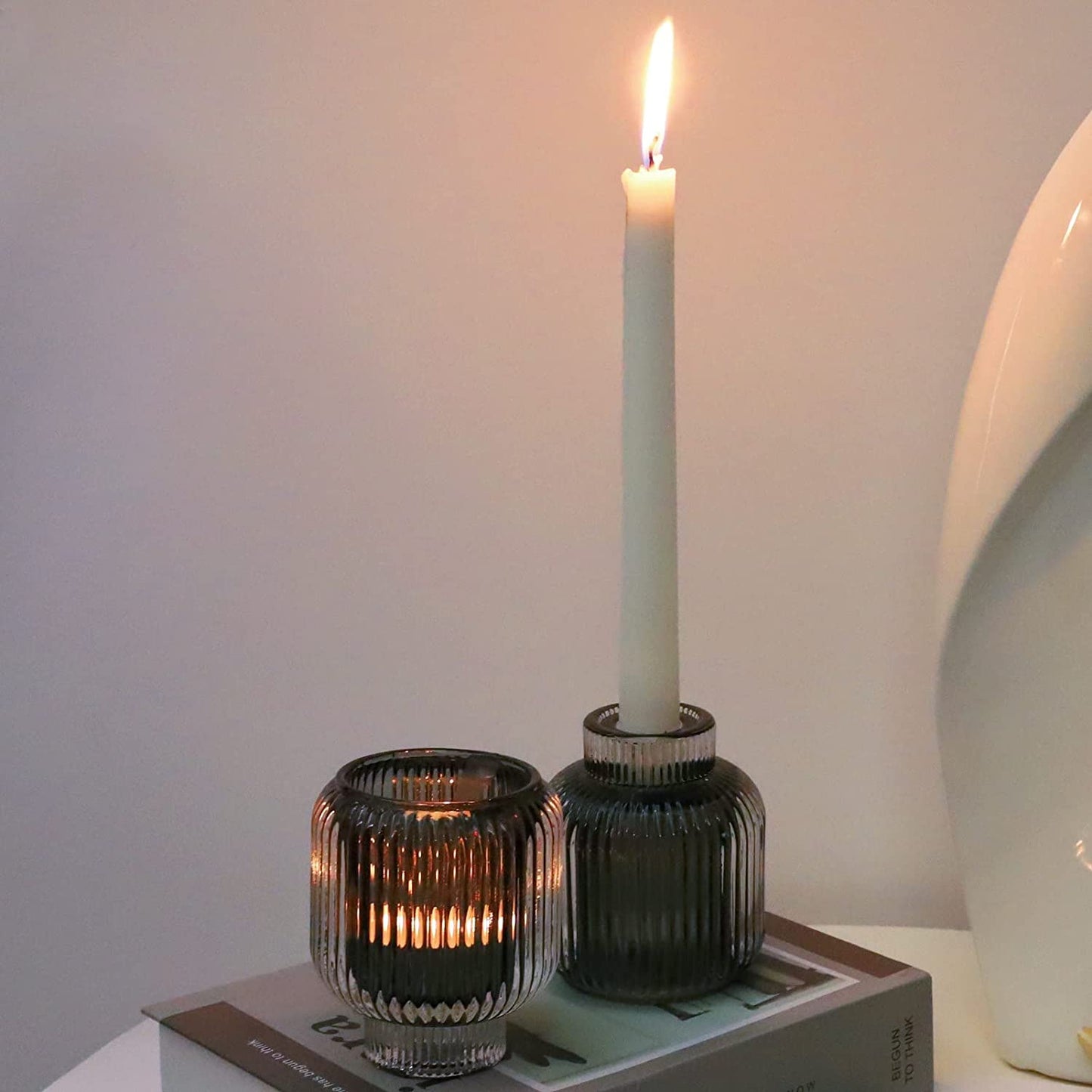 Grey Votive Candle Holders for Table Centerpiece Set of 2, Glass Votive Candle Holder for Home Decor, Tealight Candle Holder Bulk for Birthday - vohocandle