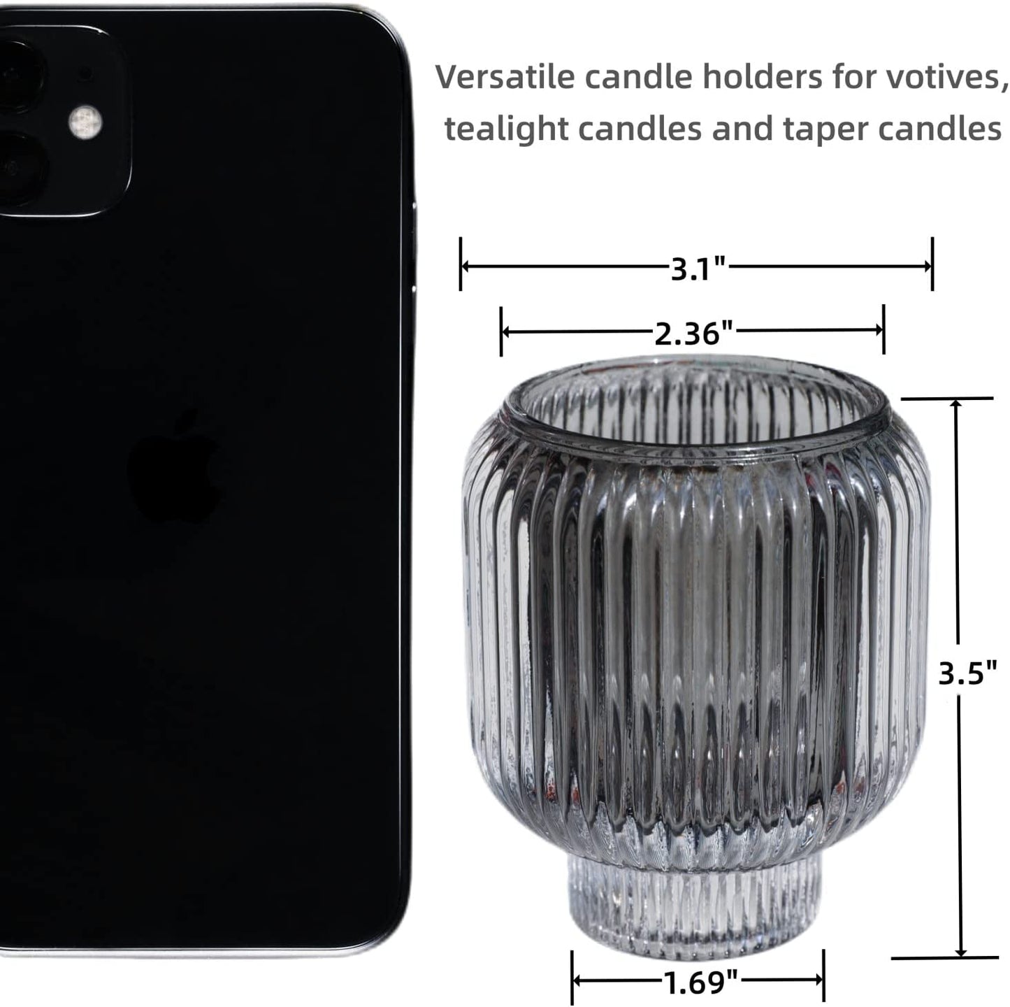 Grey Votive Candle Holders for Table Centerpiece Set of 2, Glass Votive Candle Holder for Home Decor, Tealight Candle Holder Bulk for Birthday - vohocandle
