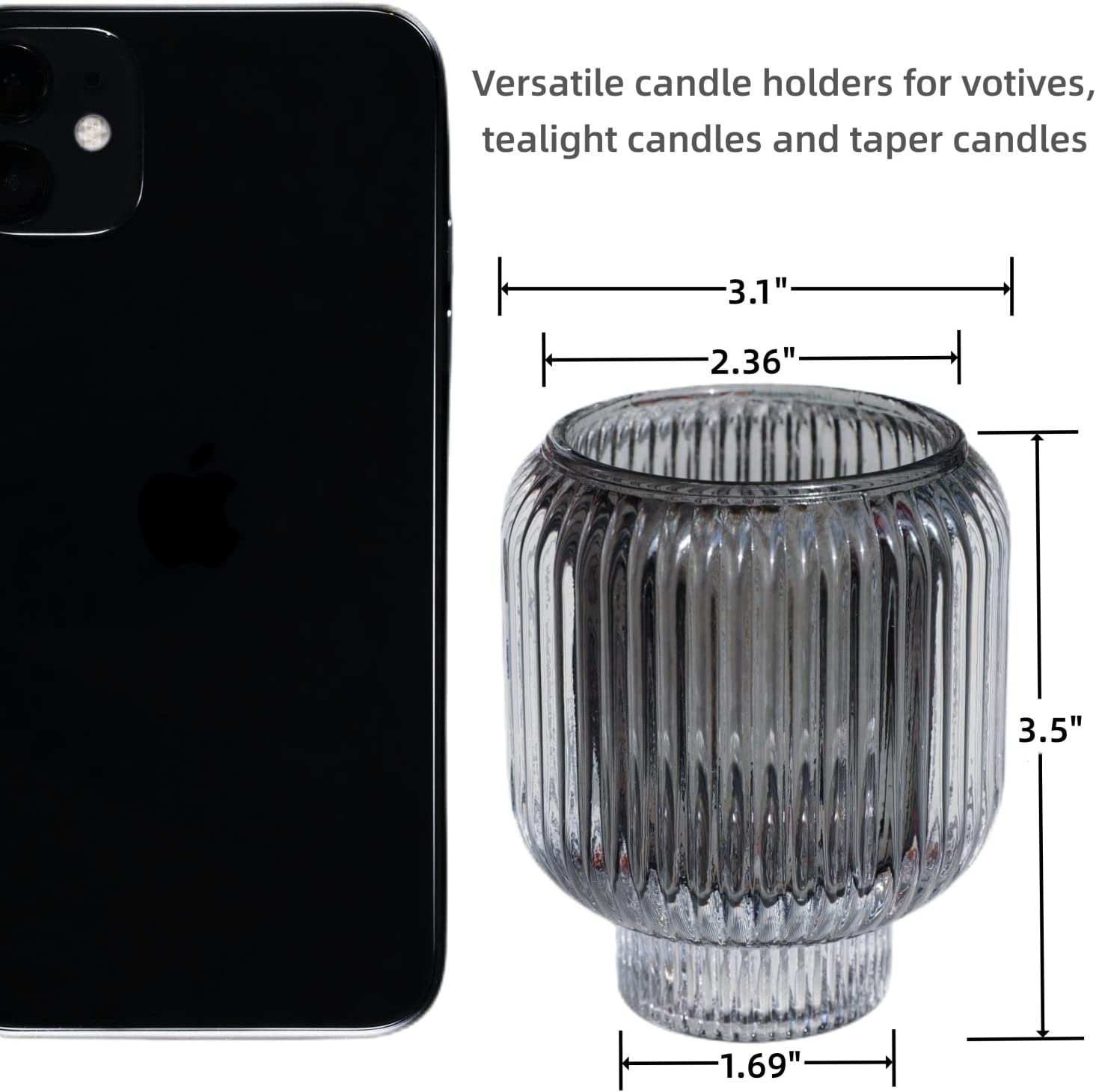 Grey Votive Candle Holders for Table Centerpiece Set of 2, Glass Votive Candle Holder for Home Decor, Tealight Candle Holder Bulk for Birthday - vohocandle