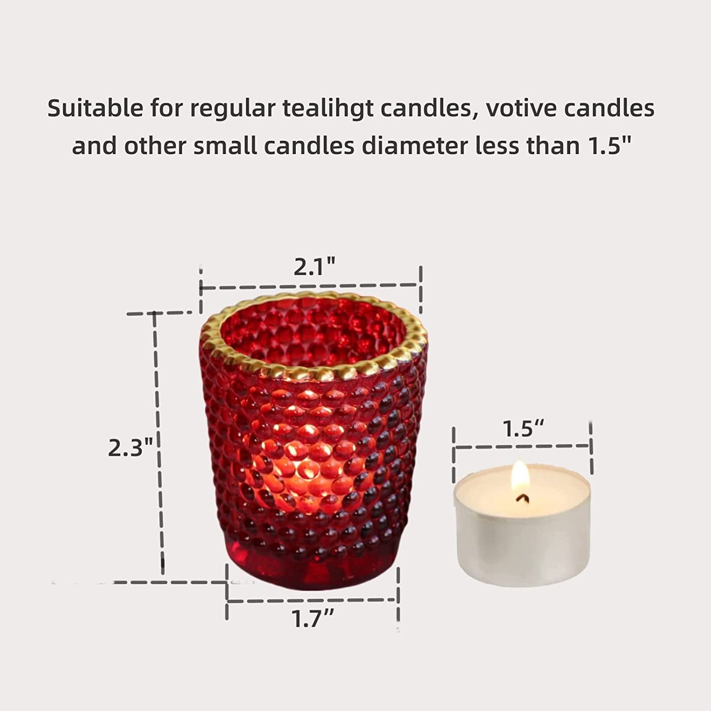 Red Votive Candle Holders for Table Centerpiece Set of 12, Tealight Candle Holder Bulk with Gold Rim - vohocandle