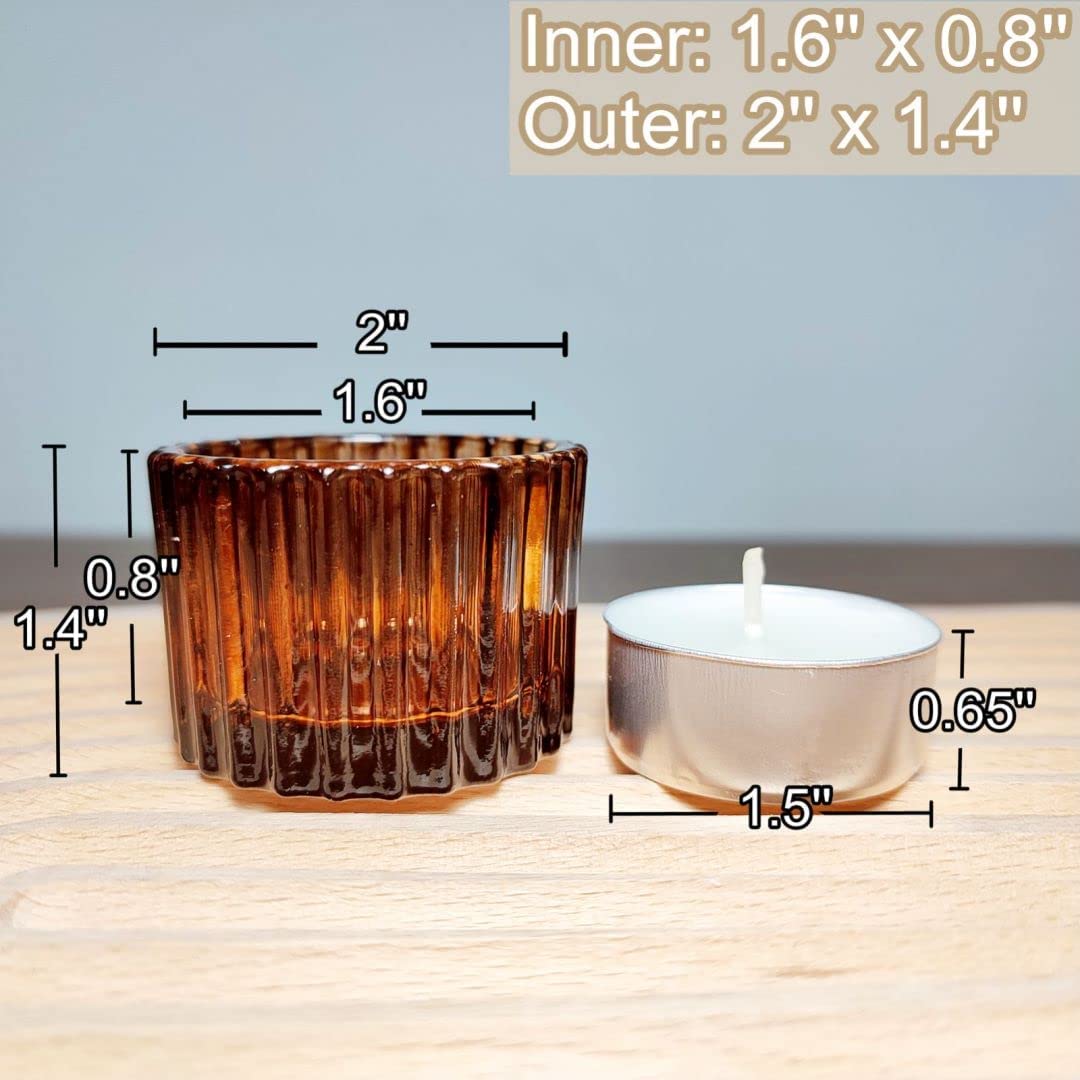 Brown Tealight Candle Holder 2'' x 1.4'' (Set of 12) Glass Small Votive Candle Holders for Table Centerpieces and Wedding Decor - vohocandle