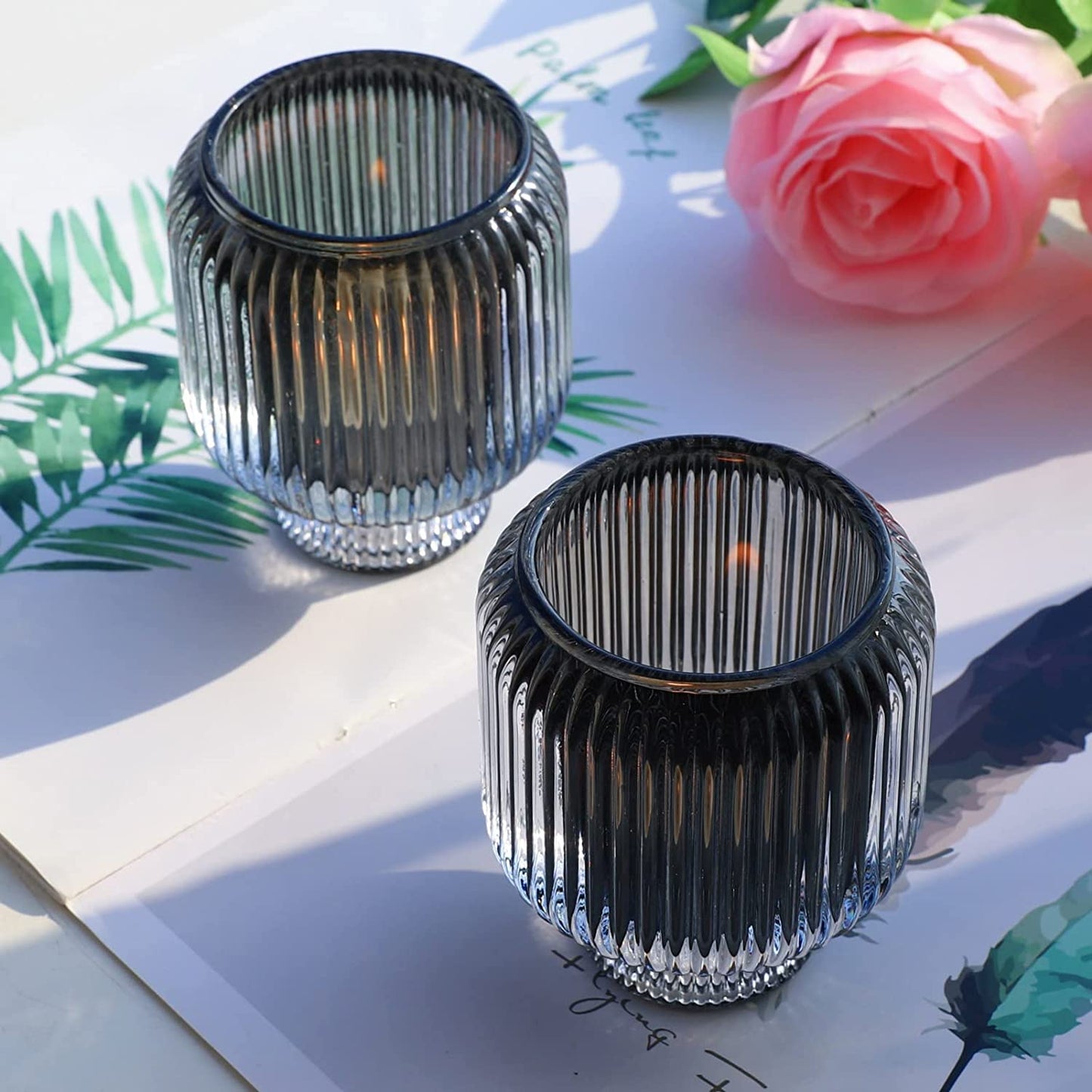 Grey Votive Candle Holders for Table Centerpiece Set of 2, Glass Votive Candle Holder for Home Decor, Tealight Candle Holder Bulk for Birthday - vohocandle