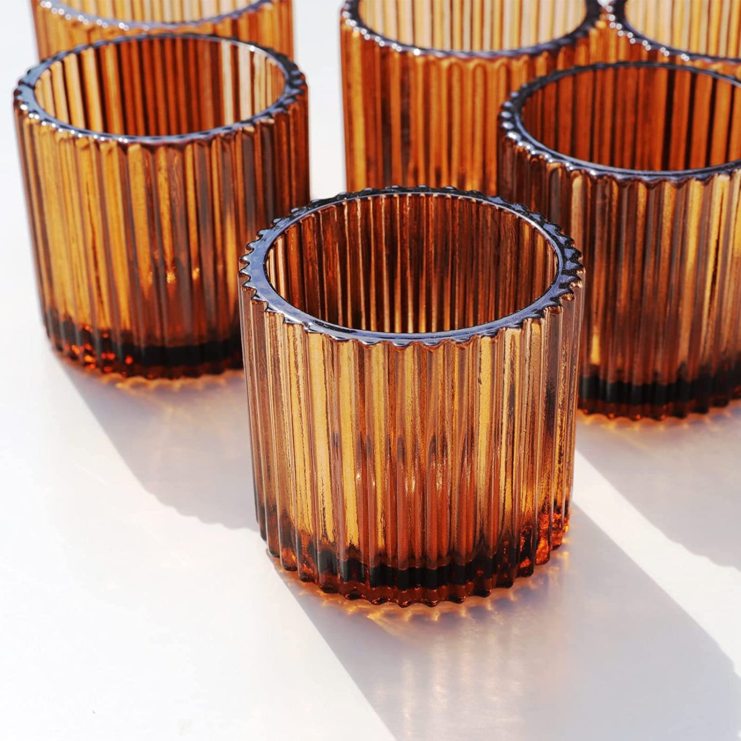 VOHO Votive Candle Holders for Wedding Candles, Amber Glass Candle Holder Set of 6 - vohocandle