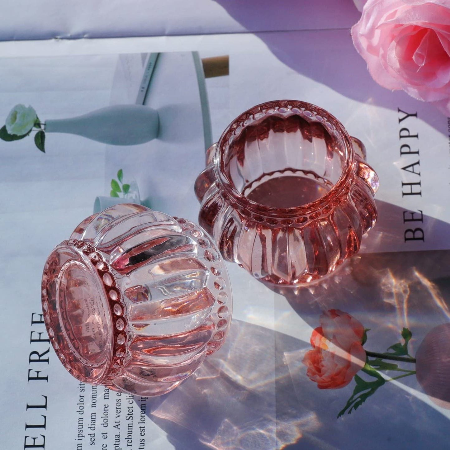 Rose Gold Tealight Candle Holder Set of 6 for Valentines Day Decor - vohocandle