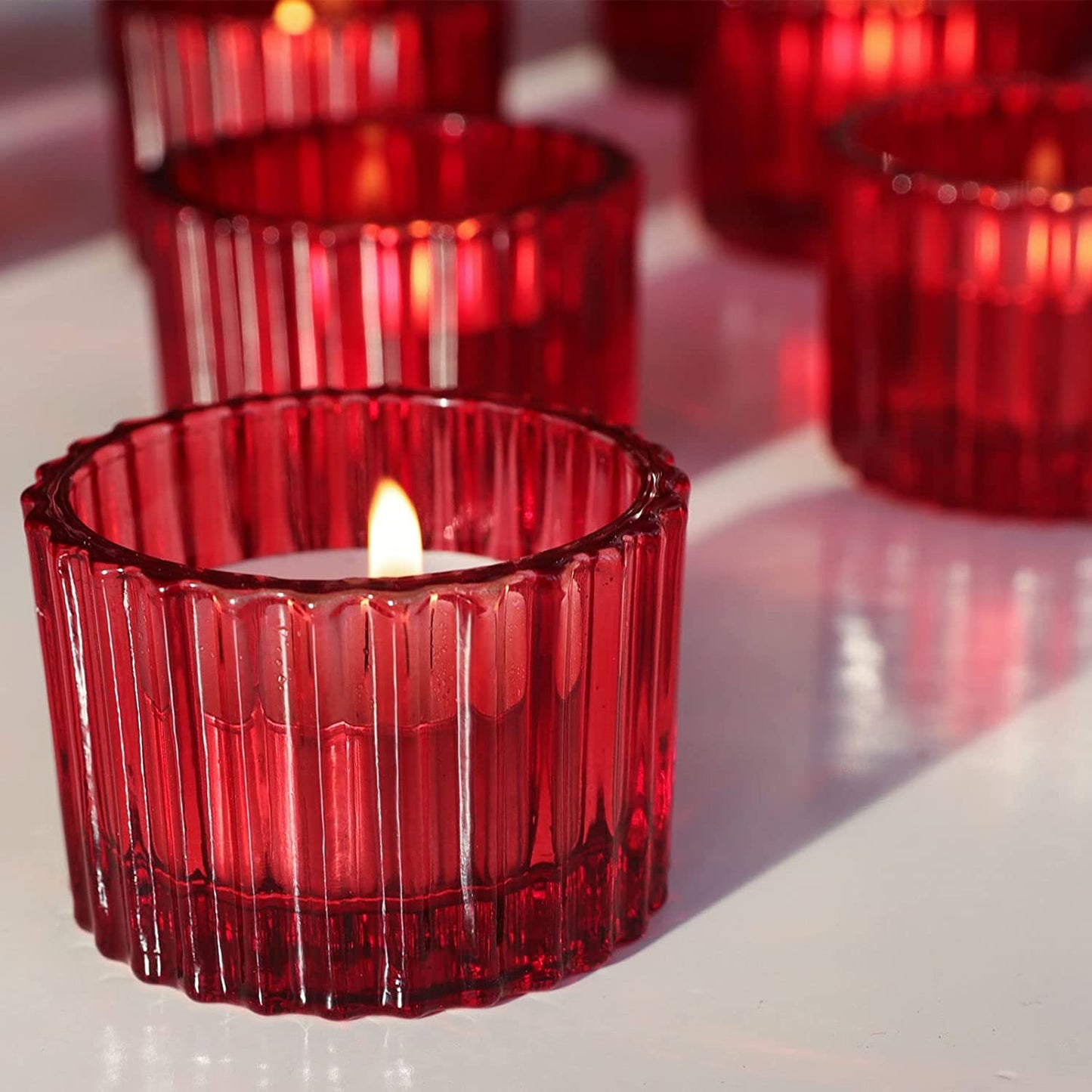 Red Candle Holders for Table Centerpiece, Tealight Candle Holder Set of 12 for Small Tealight Candles - vohocandle