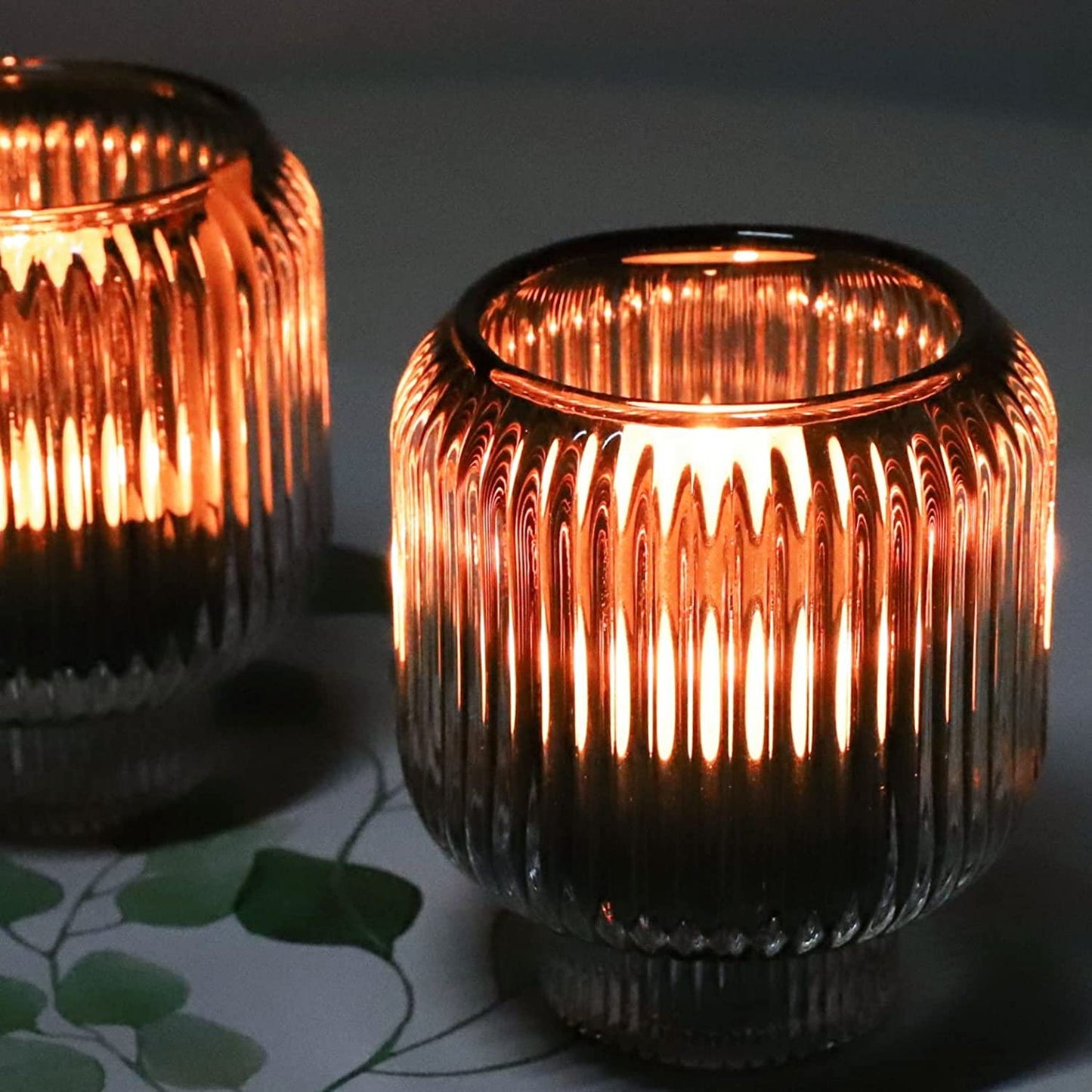 Grey Votive Candle Holders for Table Centerpiece Set of 2, Glass Votive Candle Holder for Home Decor, Tealight Candle Holder Bulk for Birthday - vohocandle