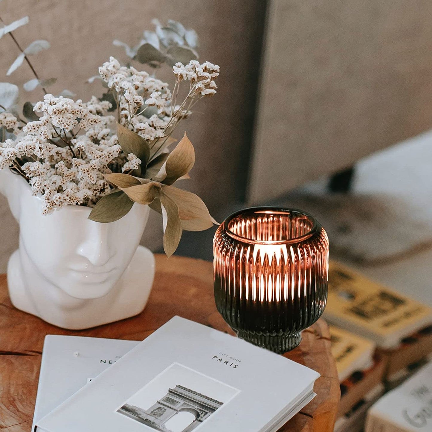 Grey Votive Candle Holders for Table Centerpiece Set of 2, Glass Votive Candle Holder for Home Decor, Tealight Candle Holder Bulk for Birthday - vohocandle