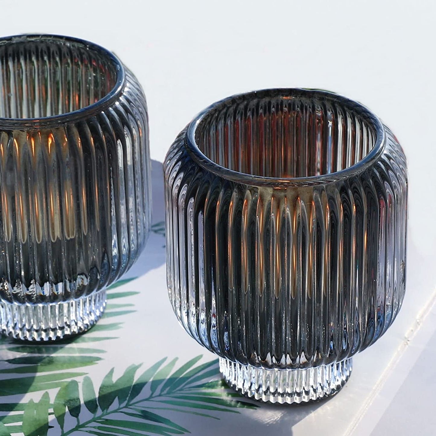 Grey Votive Candle Holders for Table Centerpiece Set of 2, Glass Votive Candle Holder for Home Decor, Tealight Candle Holder Bulk for Birthday - vohocandle