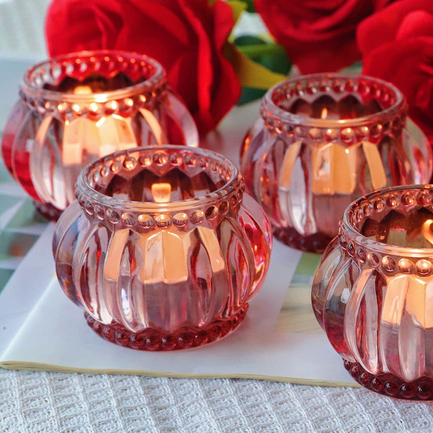 Rose Gold Tealight Candle Holder Set of 6 for Valentines Day Decor - vohocandle