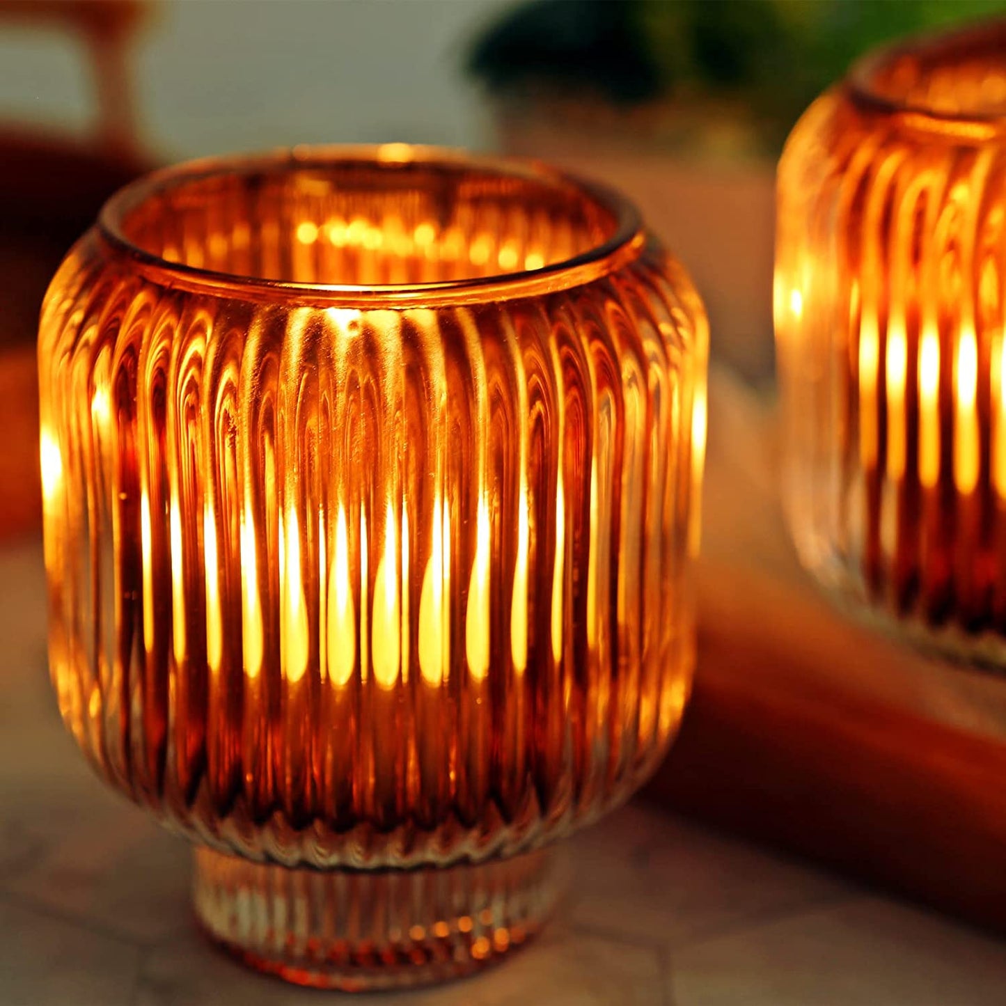 Votive Candle Holders Set of 2, Tealight Candle Holder for Home Decor (Brown, 3.5'' Tall 3.1'' Diameter) - vohocandle