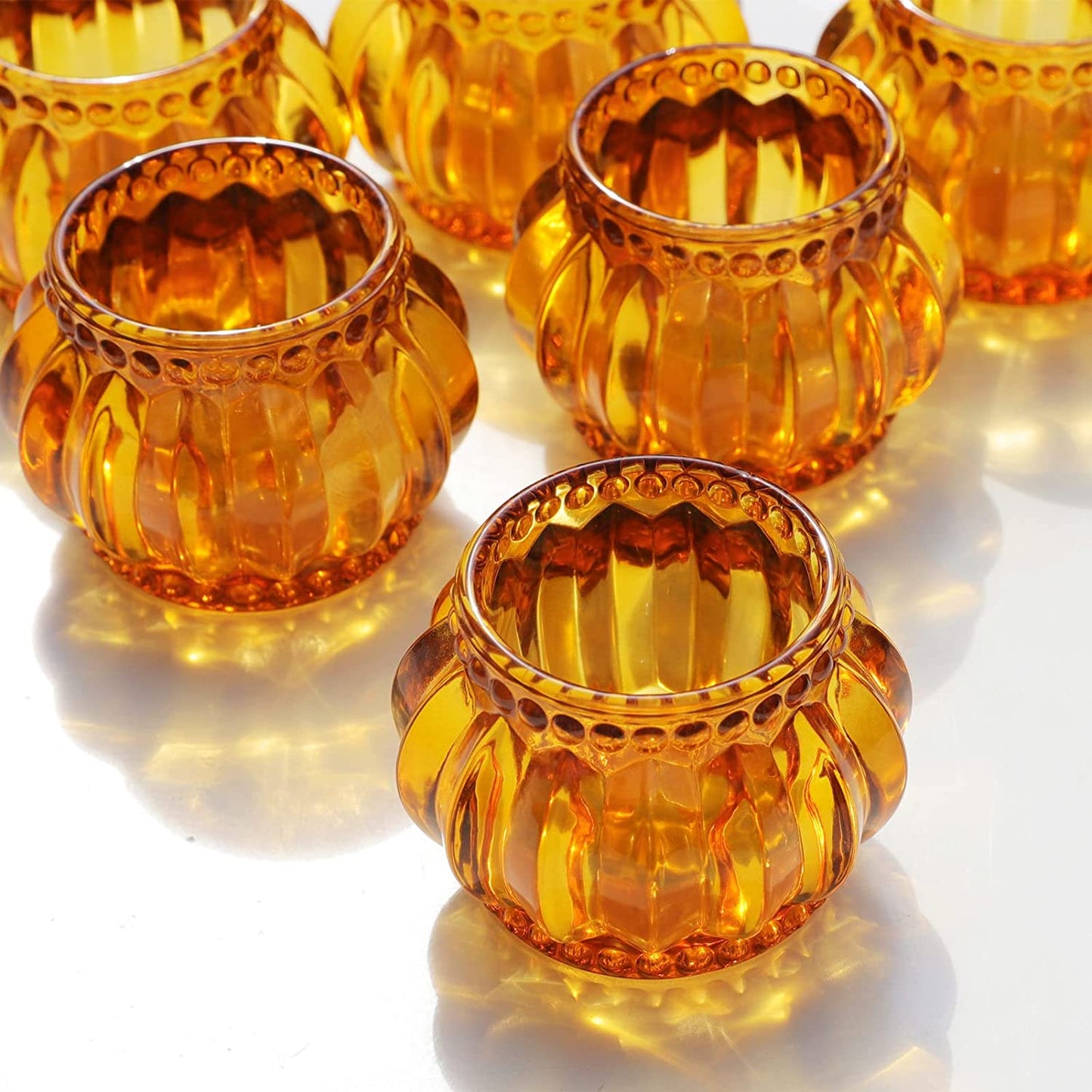 Amber Tealight Candle Holder Set of 6, Glass Candle Holders Bulk for Wedding Table and Home Decor - vohocandle
