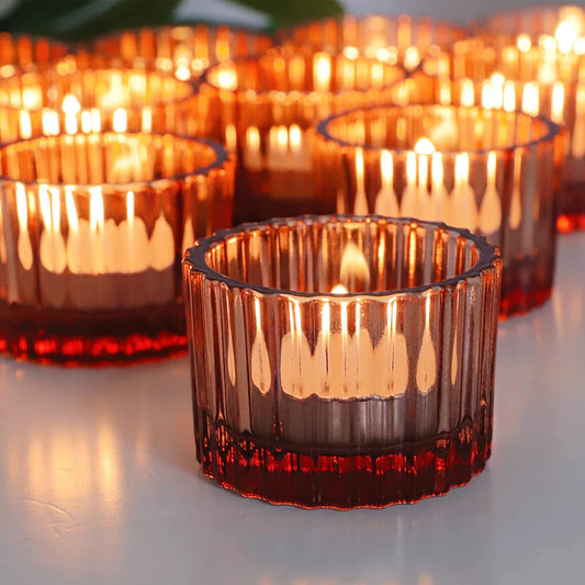 Rose Gold Tealight Candle Holder Set of 12, Vintage Tea Lights Candle Holder Bulk for Wedding Party Home Decor, Glass Candle Holders for Table Centerpiece - vohocandle