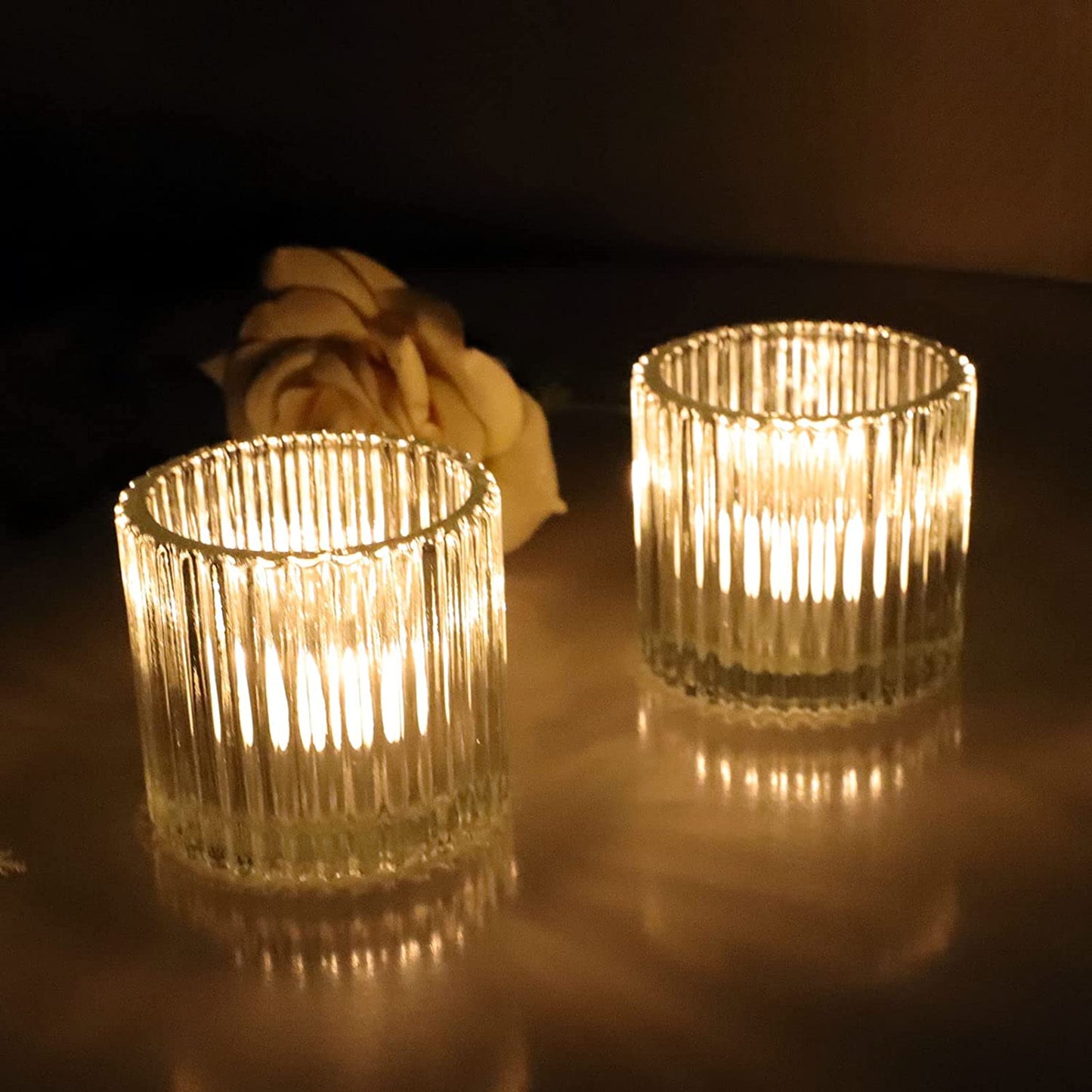 Clear Votive Candle Holders Set of 6, Glass Votive Candle Holder for Wedding Party, Glass Tealight Candle Holder for Table Centerpiece - vohocandle