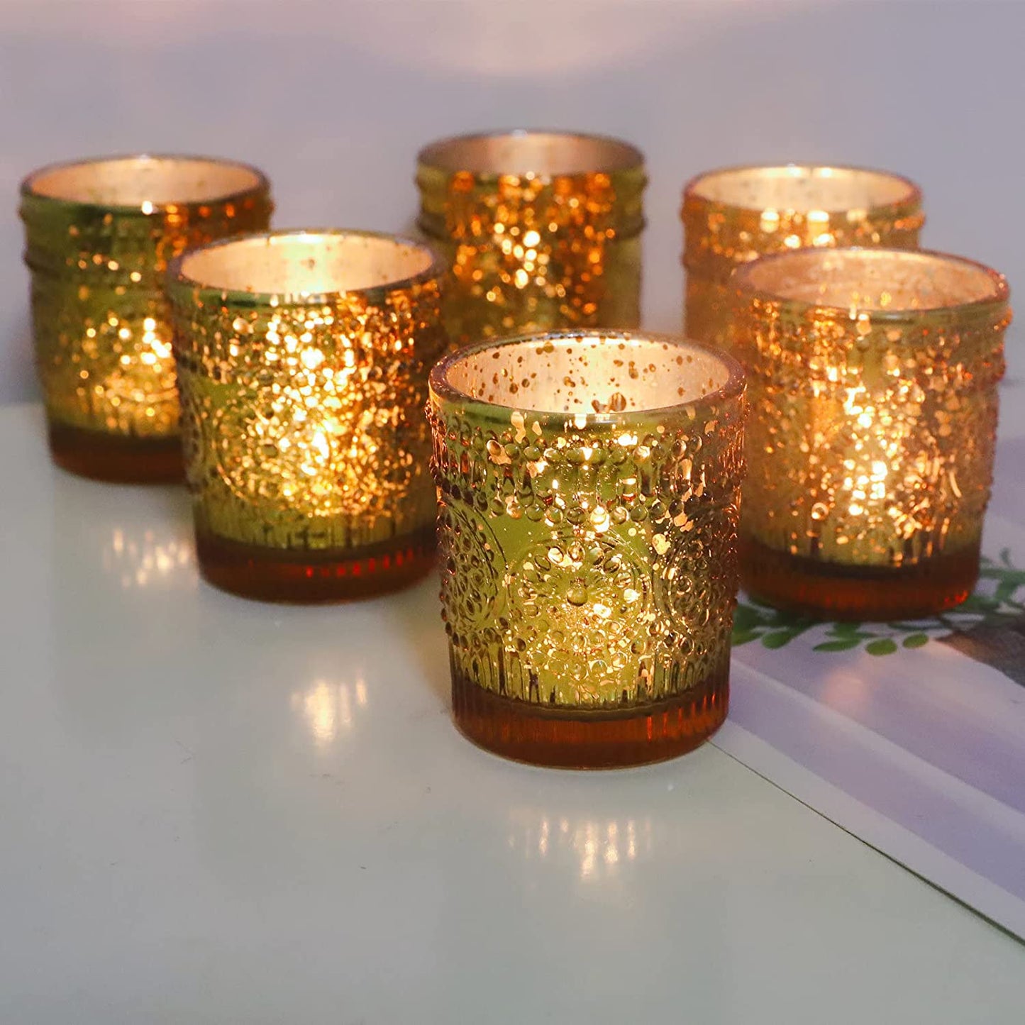 Gold Votive Candle Holders Set of 12, Gold Candle Holders Bulk for Wedding Table Centerpiece, Mercury Glass Tealight Candle Holder for Home Party Decoration - vohocandle