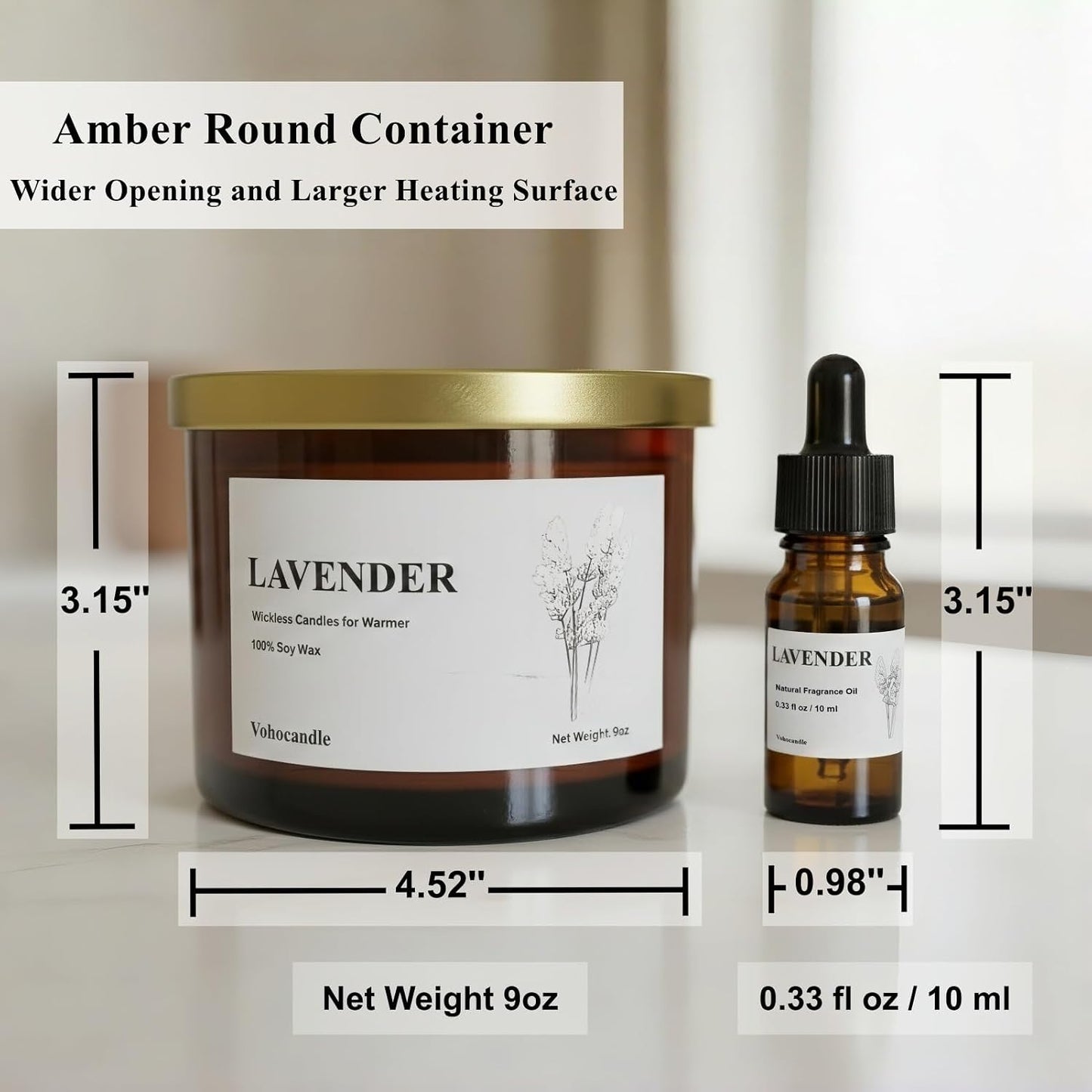 Lavender Wickless Candles for Candle Warmer Lamp, 9oz Soy Scented Candles + 10ml Essential Oil for Customizable Aroma