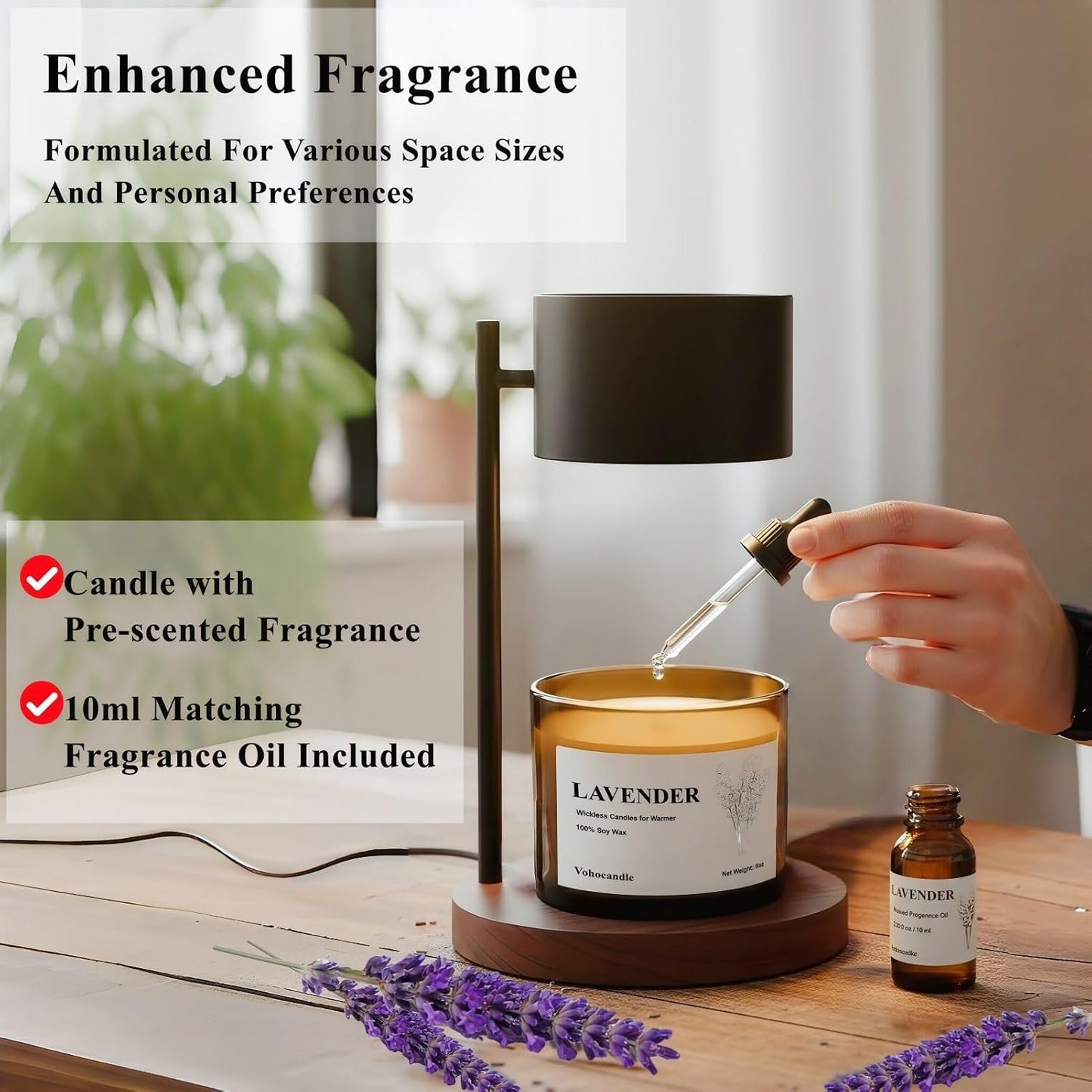 Lavender Wickless Candles for Candle Warmer Lamp, 9oz Soy Scented Candles + 10ml Essential Oil for Customizable Aroma