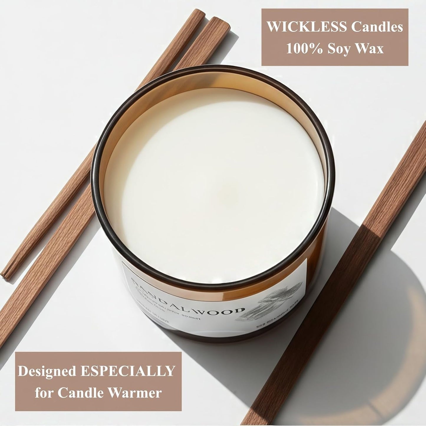 Sandalwood Wickless Candles for Candle Warmer Lamp, 9oz Soy Scented Candles & 10ml Essential Oils for Customizable Aroma