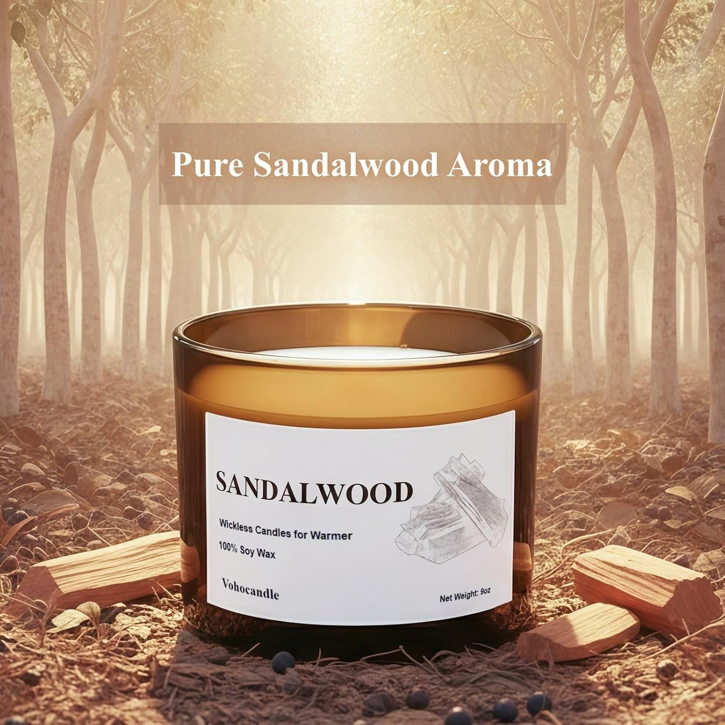 Sandalwood Wickless Candles for Candle Warmer Lamp, 9oz Soy Scented Candles & 10ml Essential Oils for Customizable Aroma