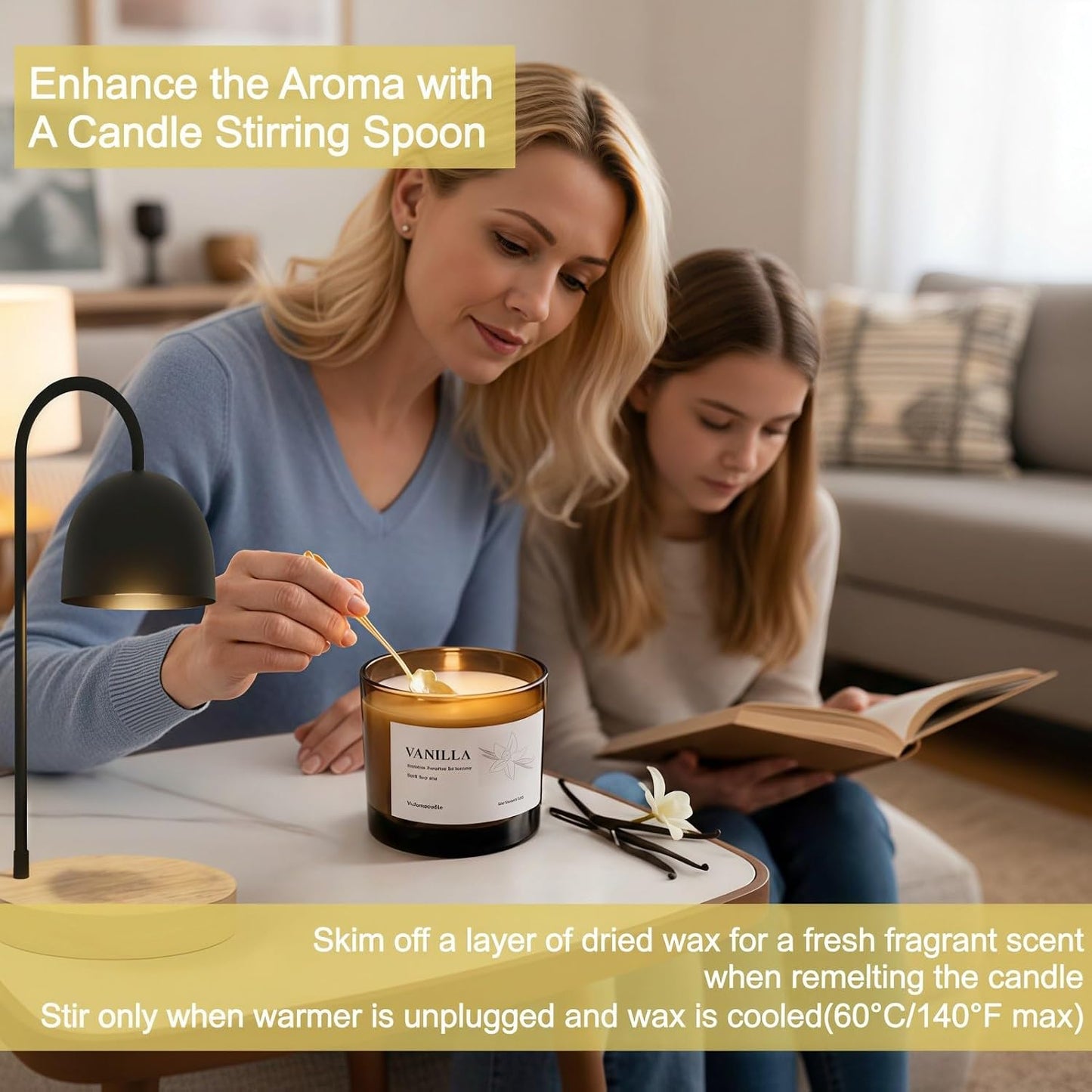 Vanilla Wickless Candles for Candle Warmer Lamp, 9oz Soy Candles with Stirring Spoon & Lid