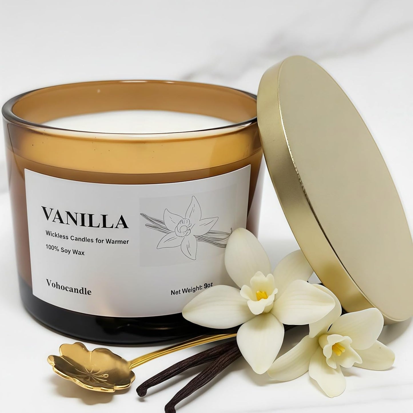 Vanilla Wickless Candles for Candle Warmer Lamp, 9oz Soy Candles with Stirring Spoon & Lid