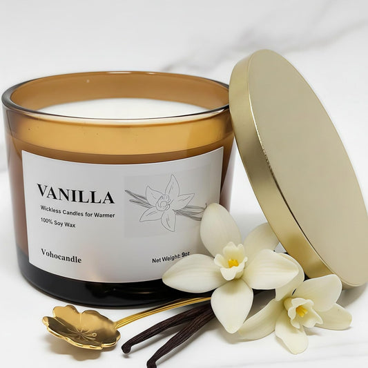 Vanilla Wickless Candles for Candle Warmer Lamp, 9oz Soy Candles with Stirring Spoon & Lid