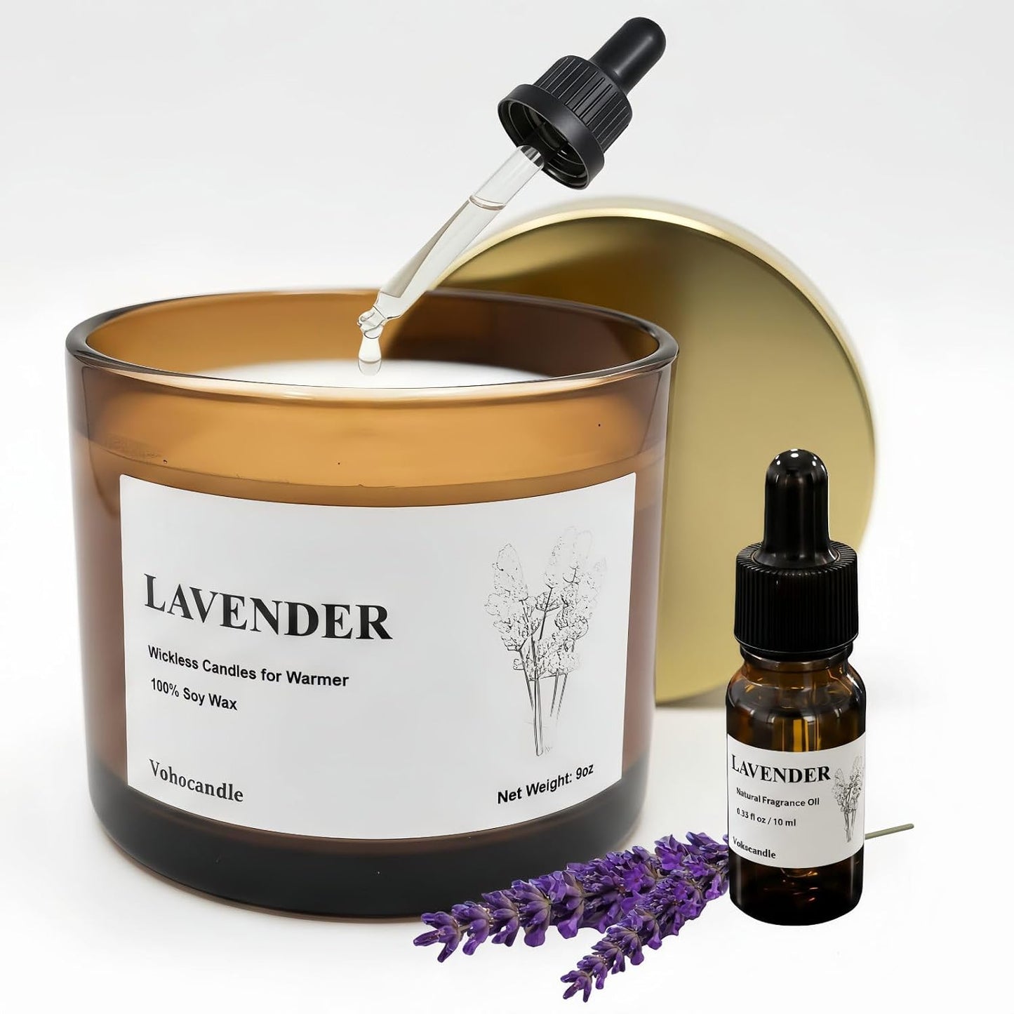 Lavender Wickless Candles for Candle Warmer Lamp, 9oz Soy Scented Candles + 10ml Essential Oil for Customizable Aroma