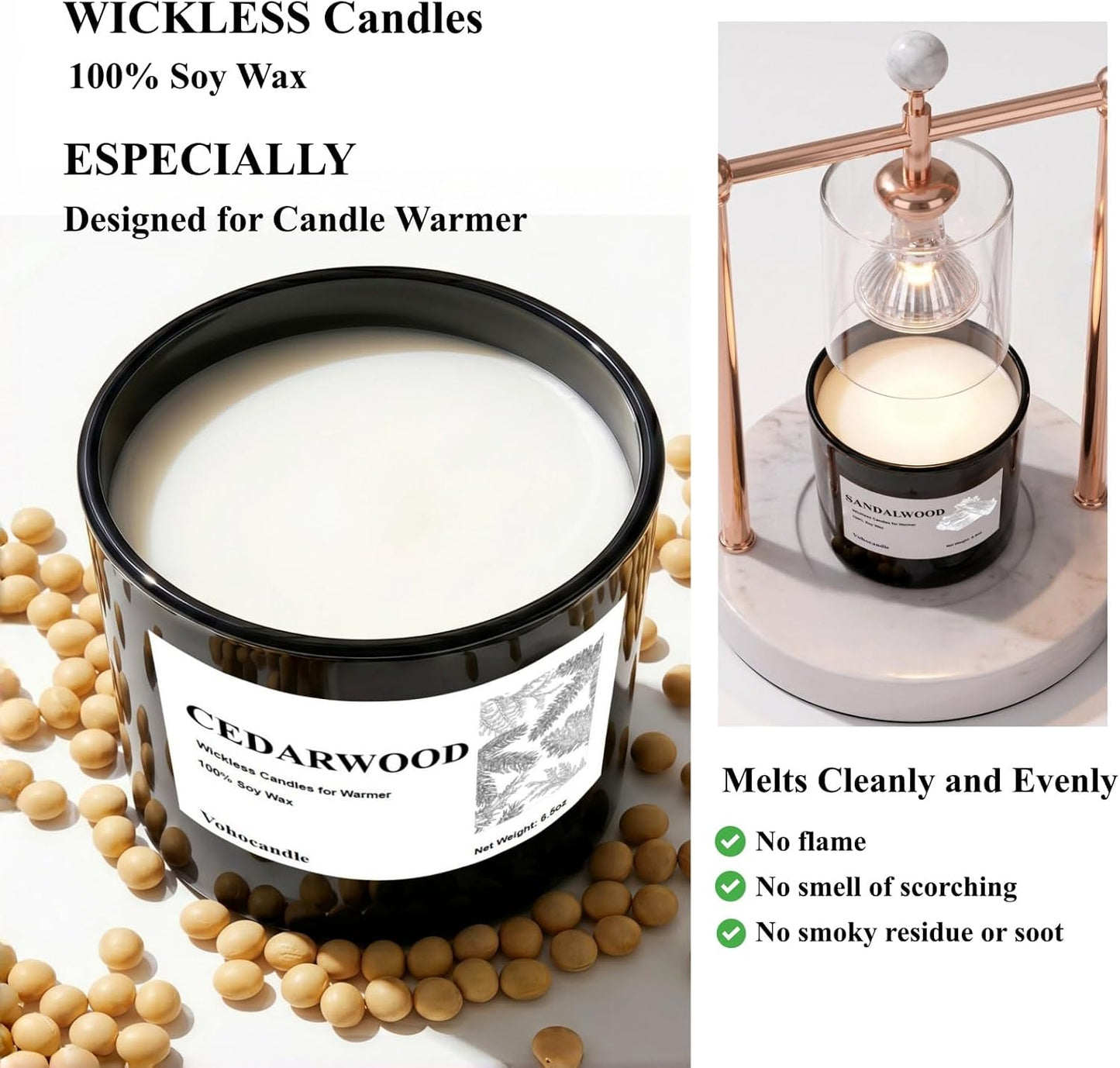 Wickless Candles for Candle Warmer Lamp, Set of 4 Scented Candles for Men(Cedar/Sandalwood/Sea Salt/Grass)