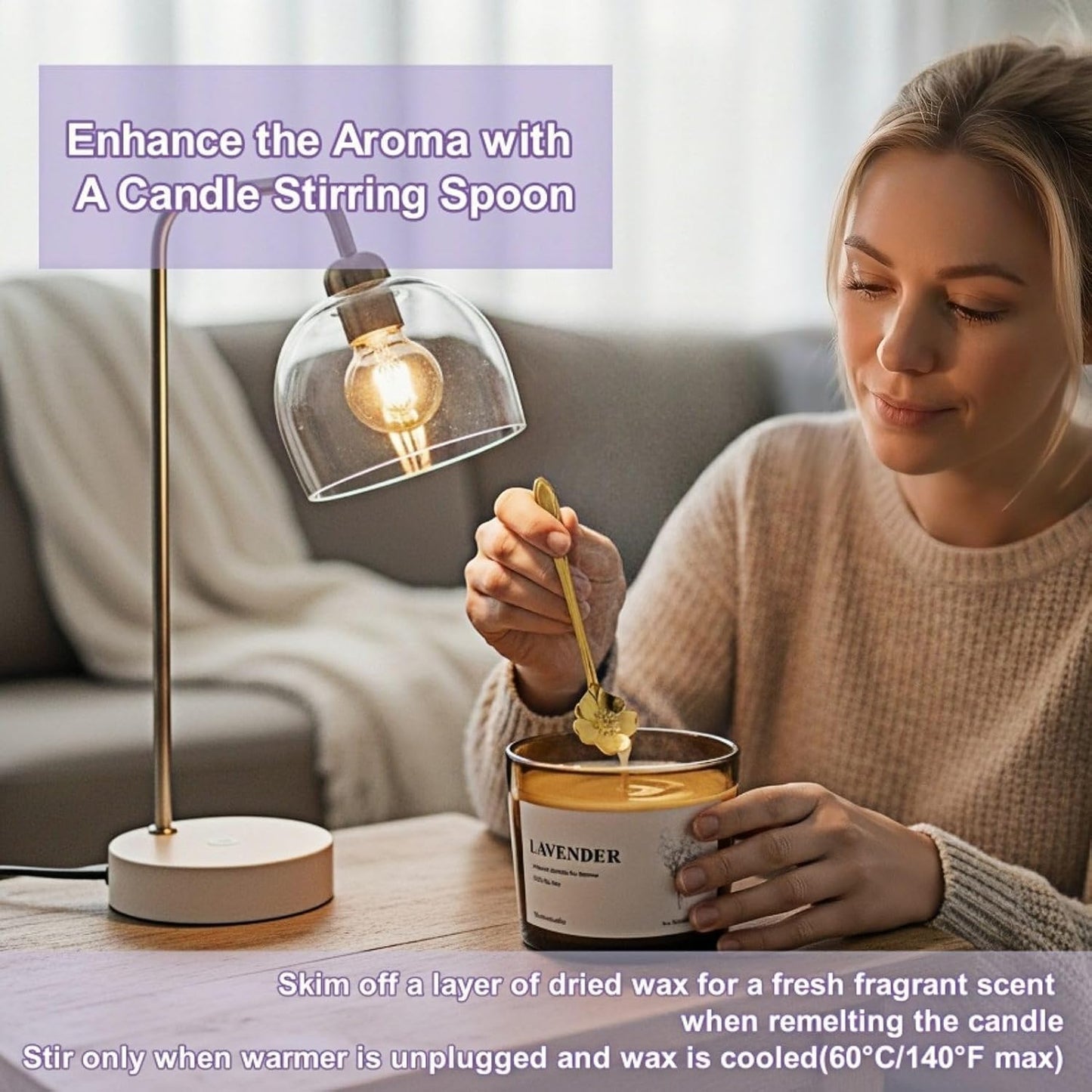 Lavender Wickless Candles for Candle Warmer Lamp, 9oz Soy Candle with Stirring Spoon & Lid