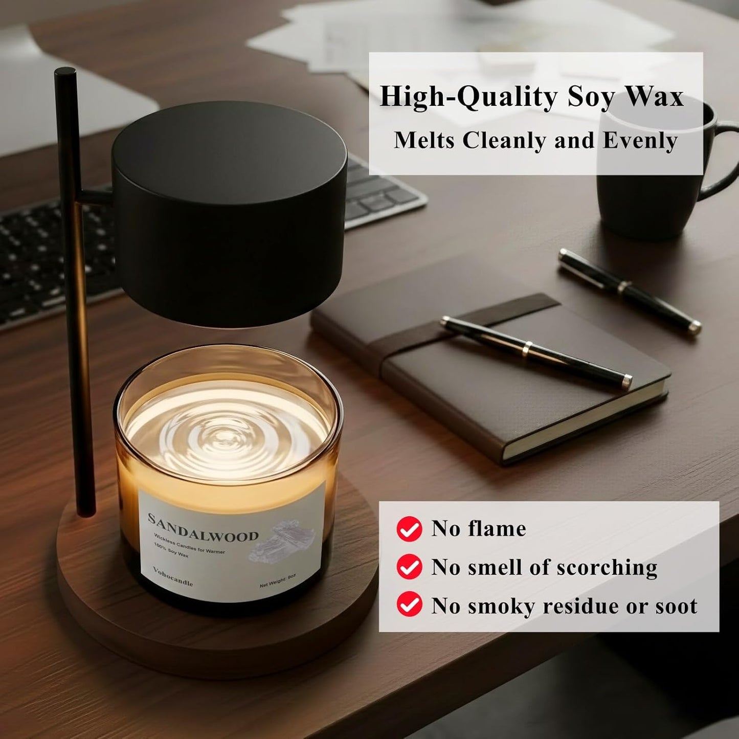 Sandalwood Wickless Candles for Candle Warmer Lamp, 9oz Soy Scented Candles & 10ml Essential Oils for Customizable Aroma