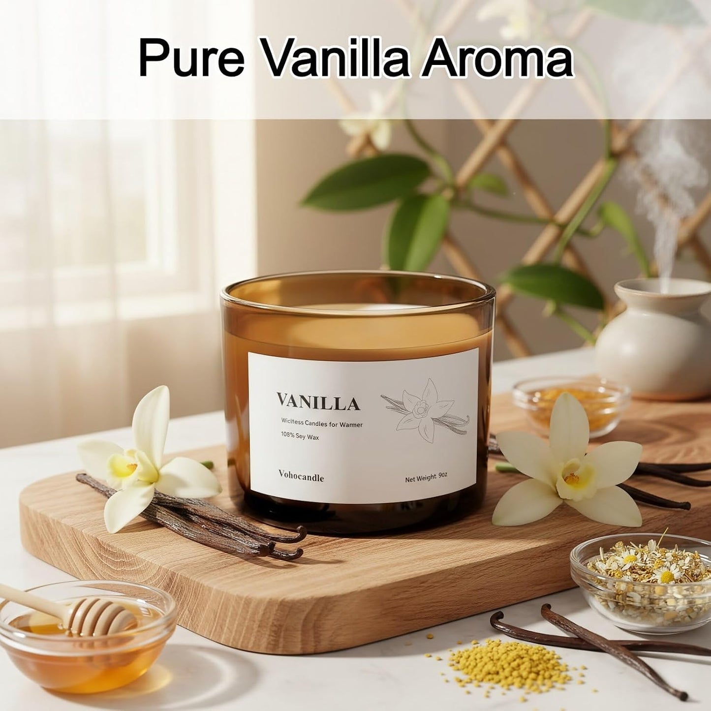 Vanilla Wickless Candles for Candle Warmer Lamp, 9oz Soy Candles with Stirring Spoon & Lid