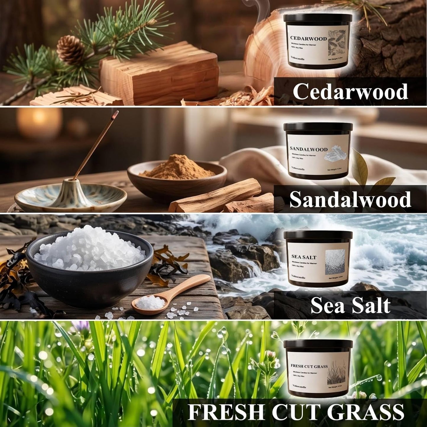 Wickless Candles for Candle Warmer Lamp, Set of 4 Scented Candles for Men(Cedar/Sandalwood/Sea Salt/Grass)