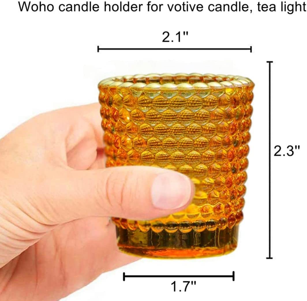 Votive Candle Holders Set of 12, Amber Glass Votive Candle Holder Bulk with Gold Rim for Table Centerpiece - vohocandle