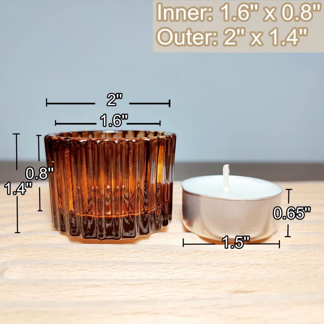 Brown Tealight Candle Holder 2'' x 1.4''  (Set of 12) Glass  Small Votive Candle Holders for Table Centerpieces and Wedding Decor - vohocandle