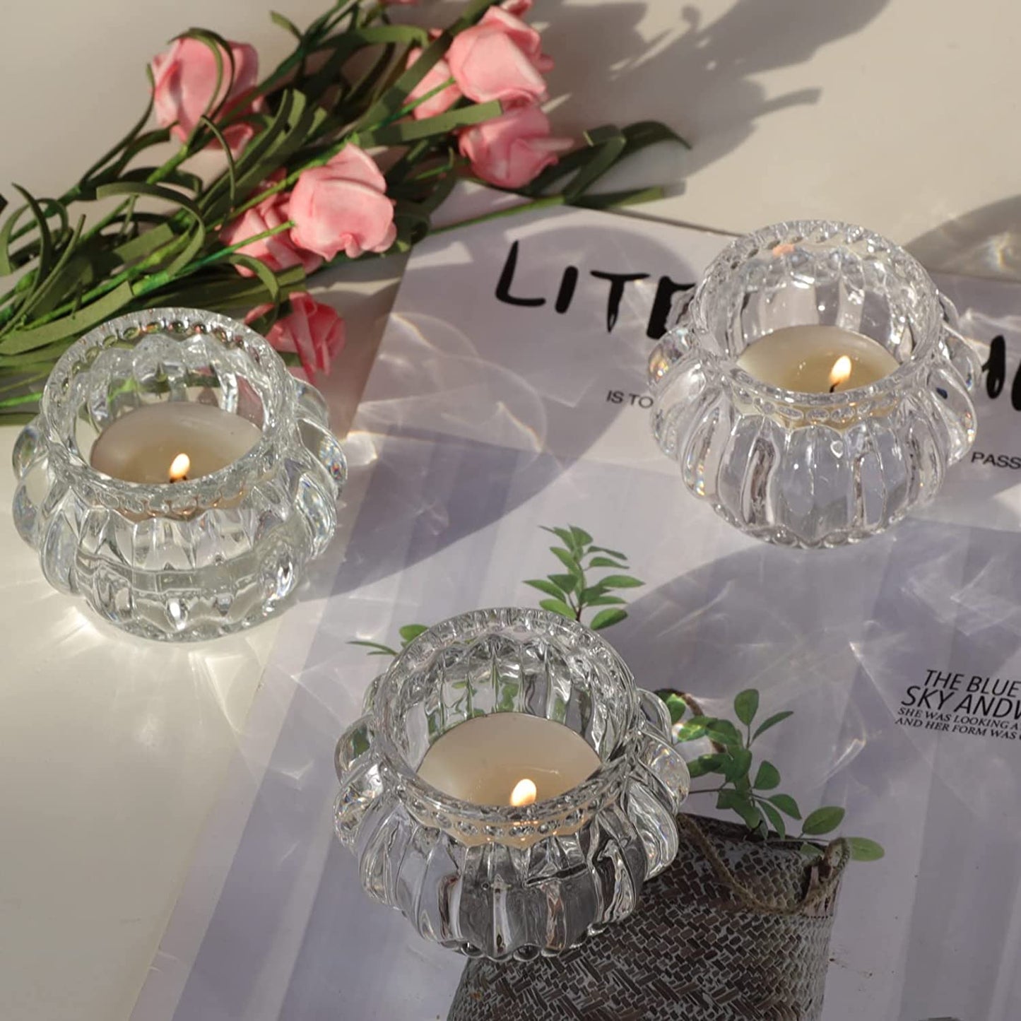 Clear Votive Candle Holders Set of 6,Tealight Candle Holder Bulk for Wedding Party - vohocandle