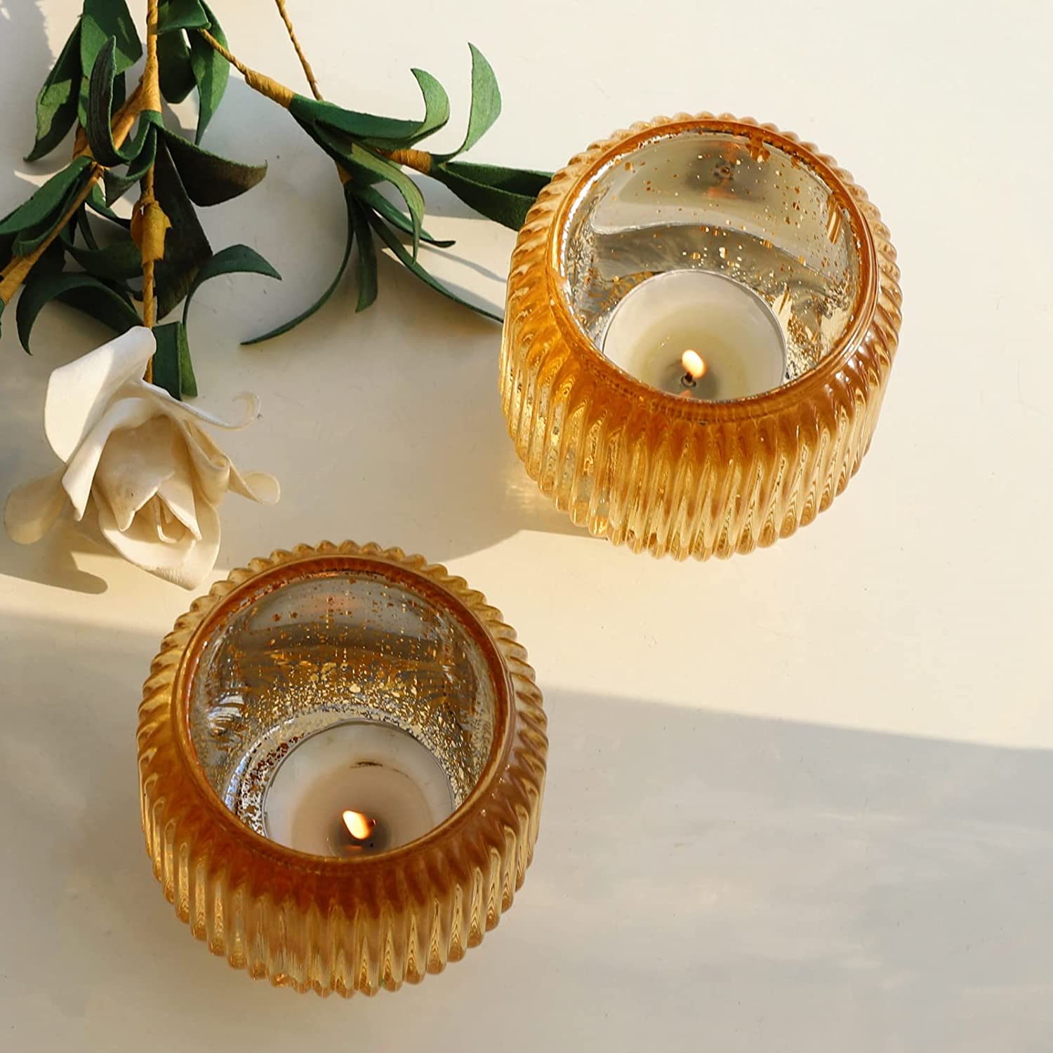 Gold Votive Candle Holders for Wedding Dinning Party Set of 2, Mercury Tealight Candle Holder for Table Centerpiece, Glass Tea Lights Candle Holder for Home Decor Visit the Woho Store - vohocandle