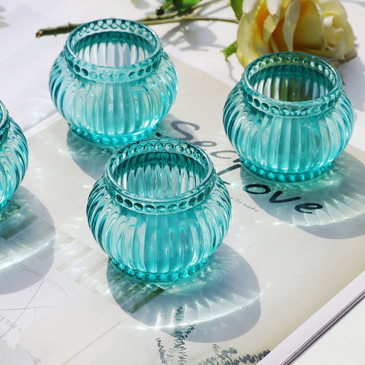 Tiffany Blue Tea Lights Candle Holder Set of 6, Glass Candle Holder for Table Centerpiece, Wedding  Decor(2 x 2 inches) - vohocandle