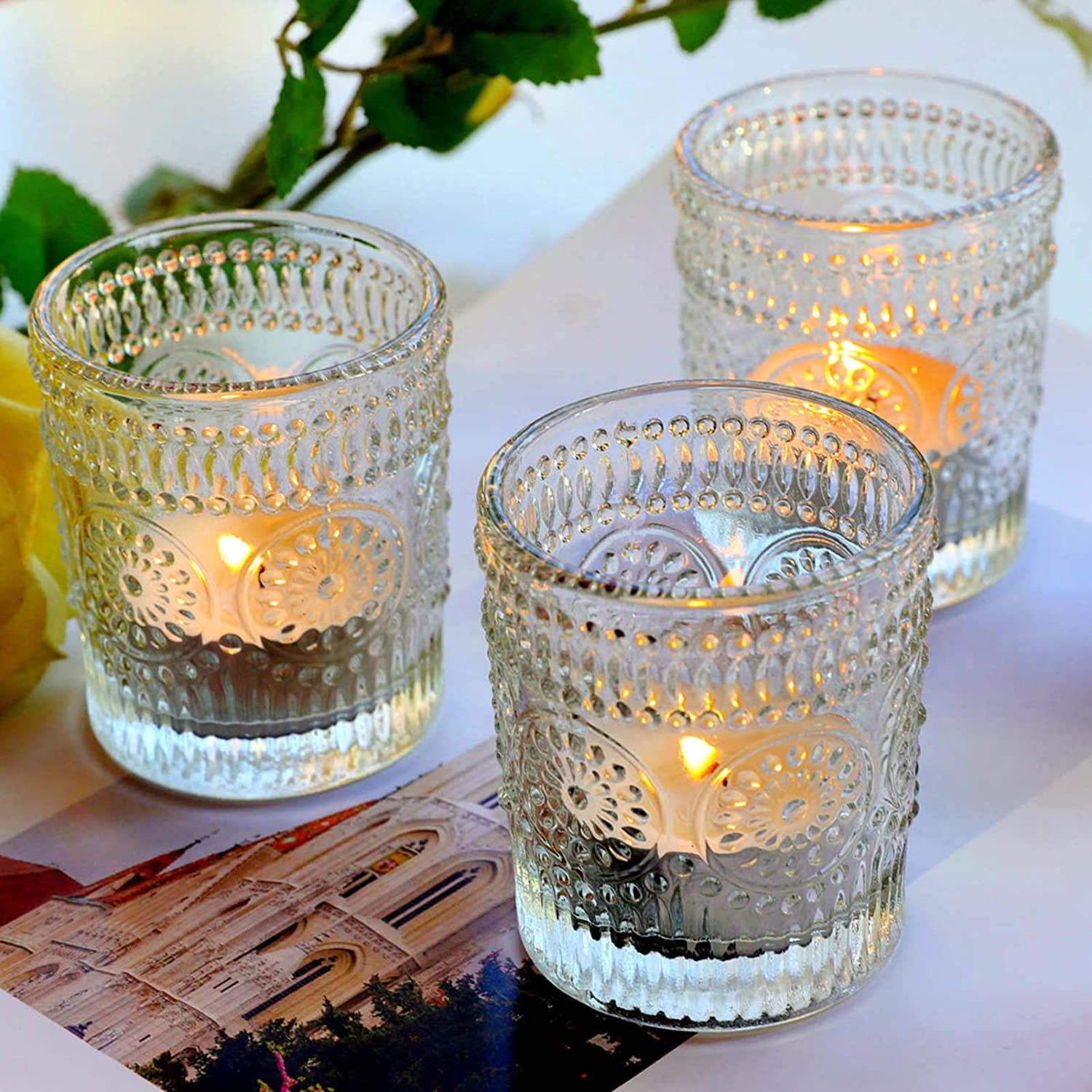 Clear Votive Candle Holders for Table Centerpiece, Tealight Candle Holder Set of 12, Glass Candle Holder for Home Decor, Wedding Party, Birthday - vohocandle
