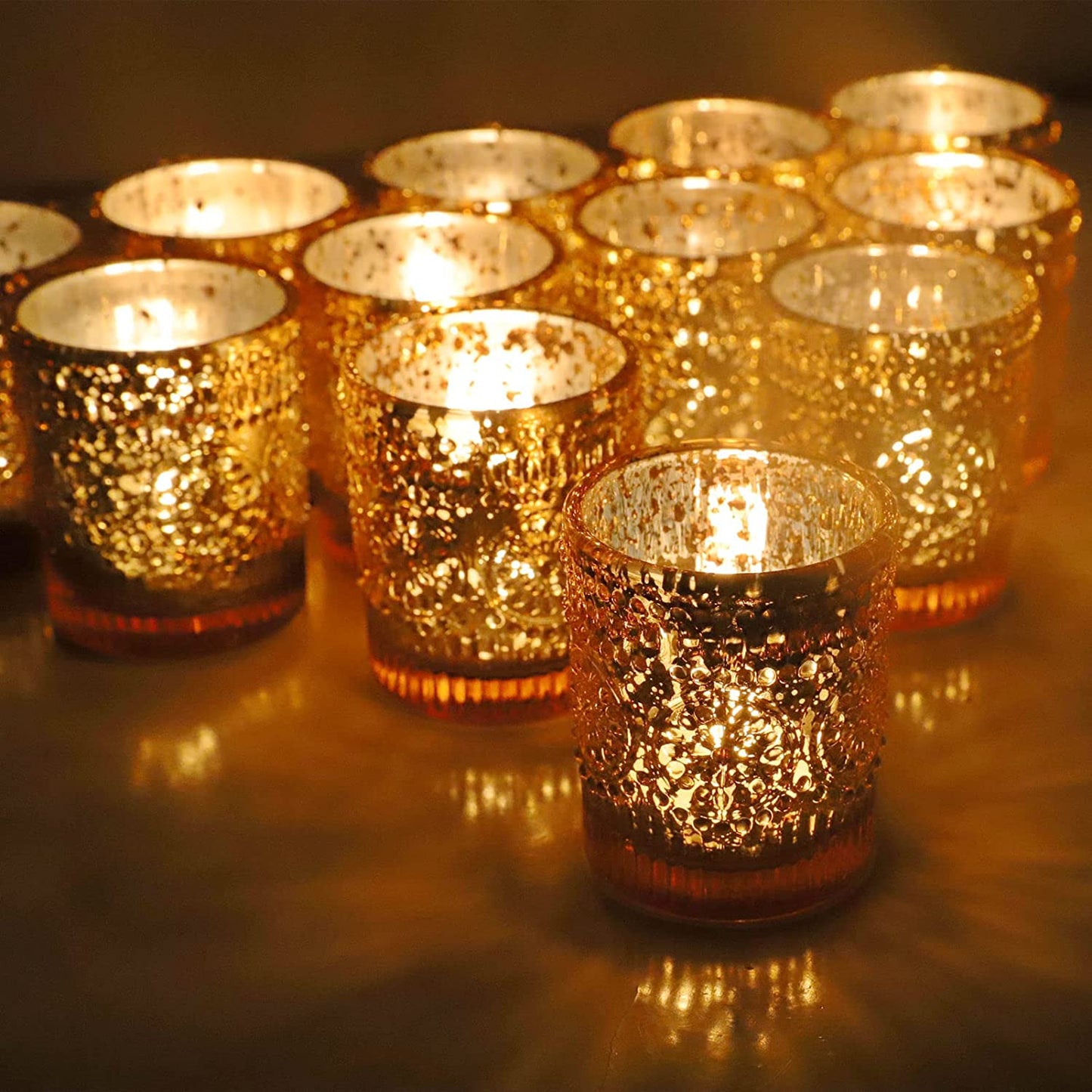 Gold Votive Candle Holders Set of 12, Gold Candle Holders Bulk for Wedding Table Centerpiece, Mercury Glass Tealight Candle Holder for Home Party Decoration - vohocandle
