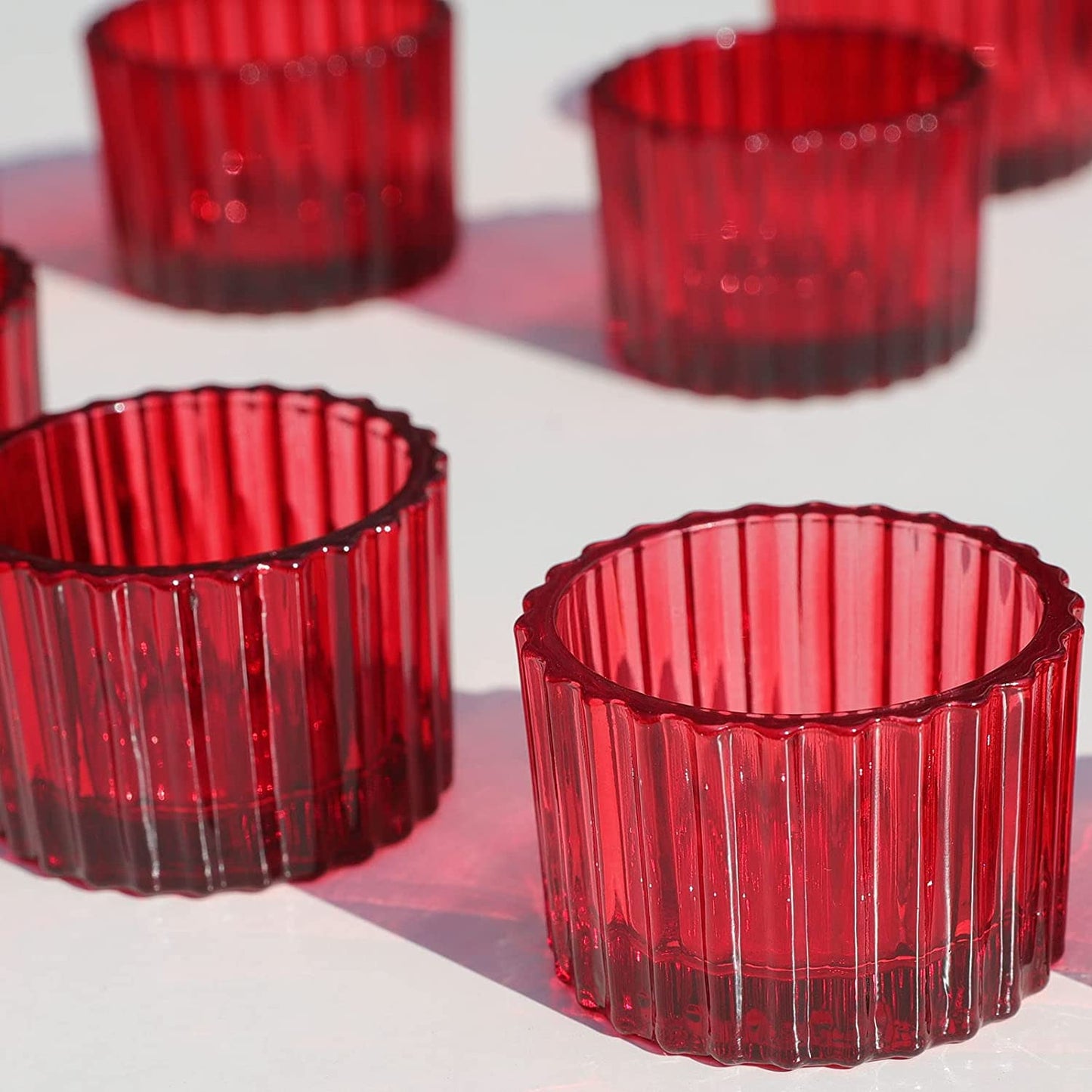 Red Candle Holders for Table Centerpiece, Tealight Candle Holder Set of 12 for Small Tealight Candles - vohocandle