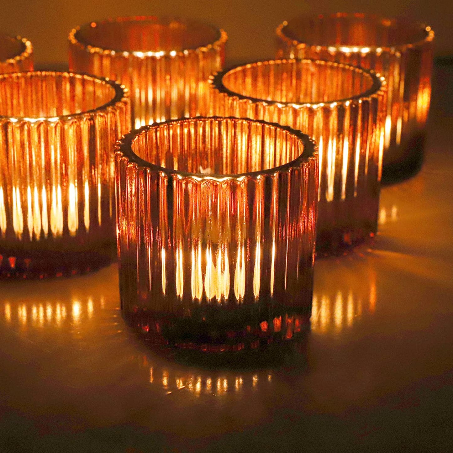 VOHO Votive Candle Holders for Wedding Candles, Amber Glass Candle Holder Set of 6 - vohocandle