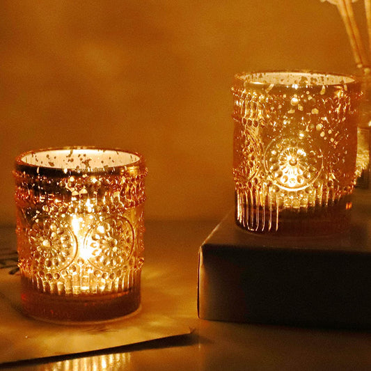 Gold Votive Candle Holders Set of 12, Gold Candle Holders Bulk for Wedding Table Centerpiece, Mercury Glass Tealight Candle Holder for Home Party Decoration - vohocandle